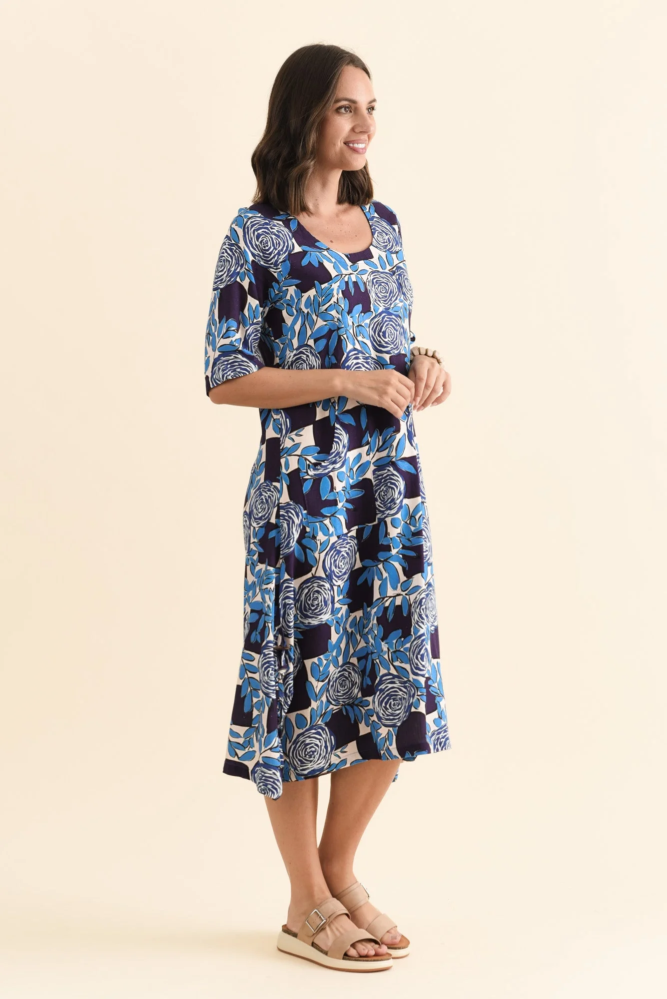 Hailee Navy Flower Linen Cotton Dress - Image 3