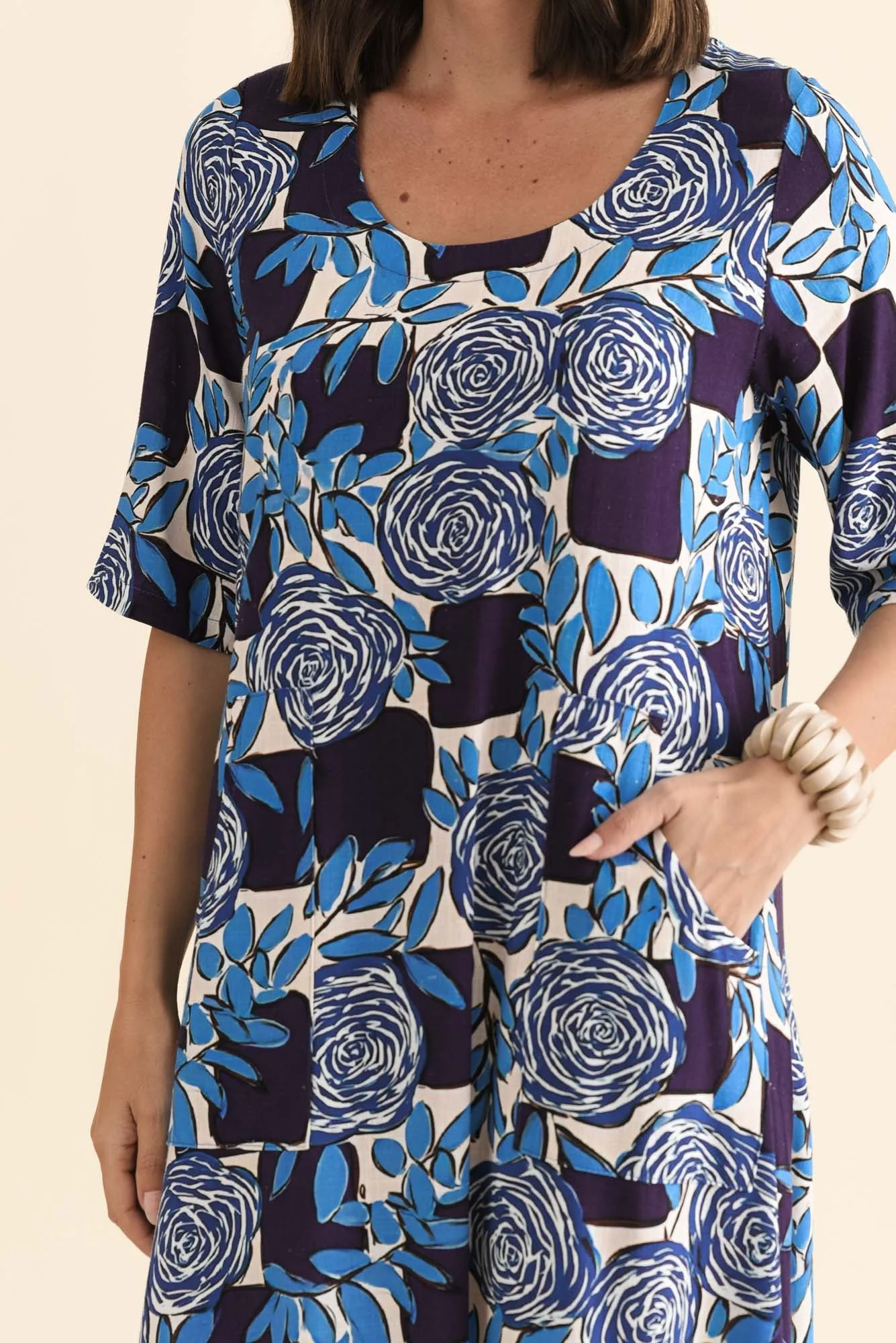Hailee Navy Flower Linen Cotton Dress - Image 5