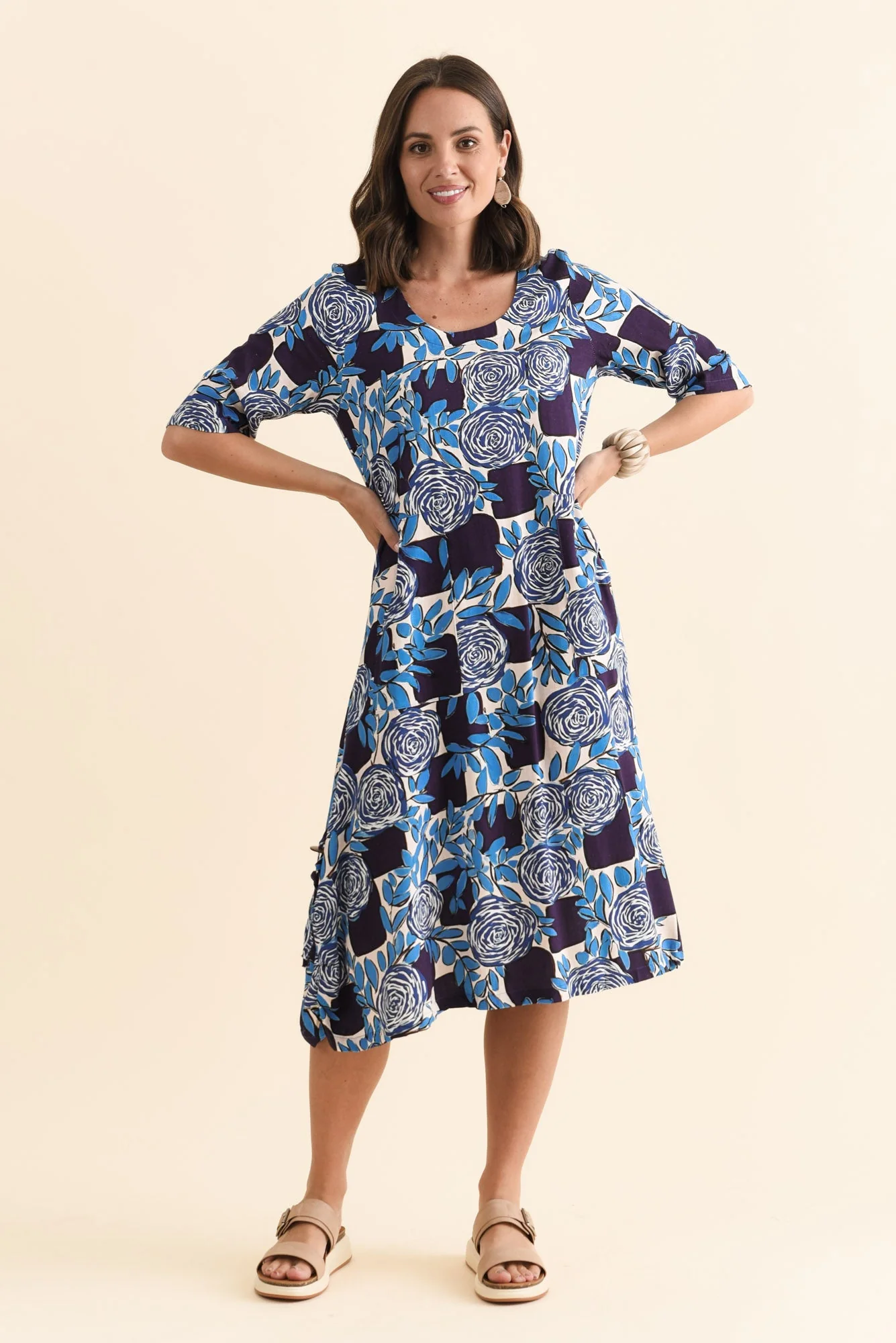 Hailee Navy Flower Linen Cotton Dress - Image 6