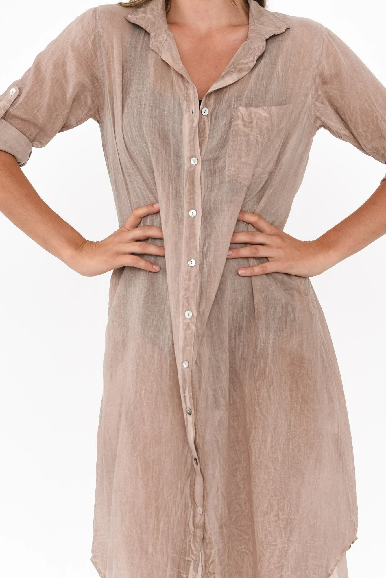 Hailey Taupe Cotton Button Kaftan - Image 6