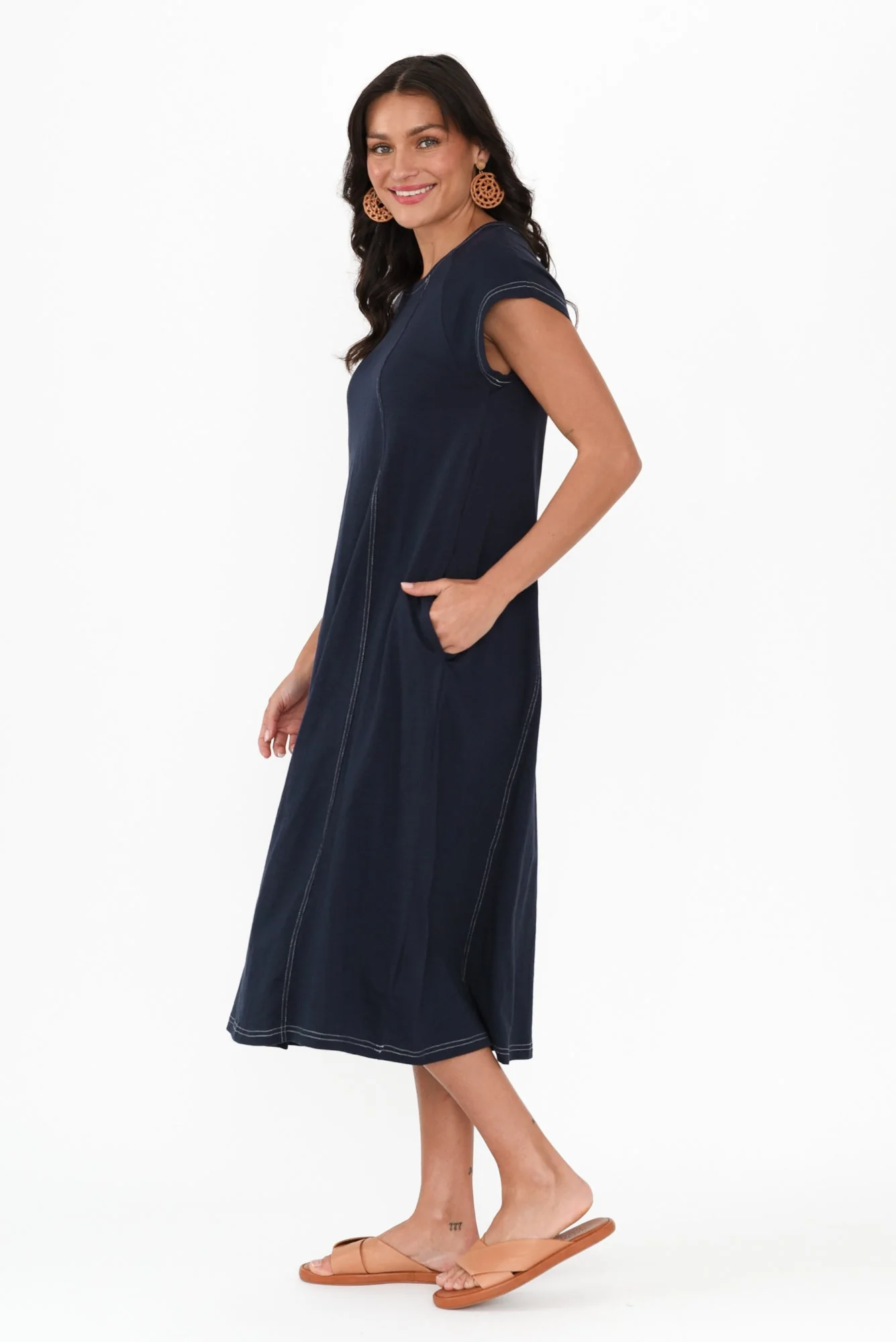 Haisley Navy Contrast Cotton Dress - Image 3