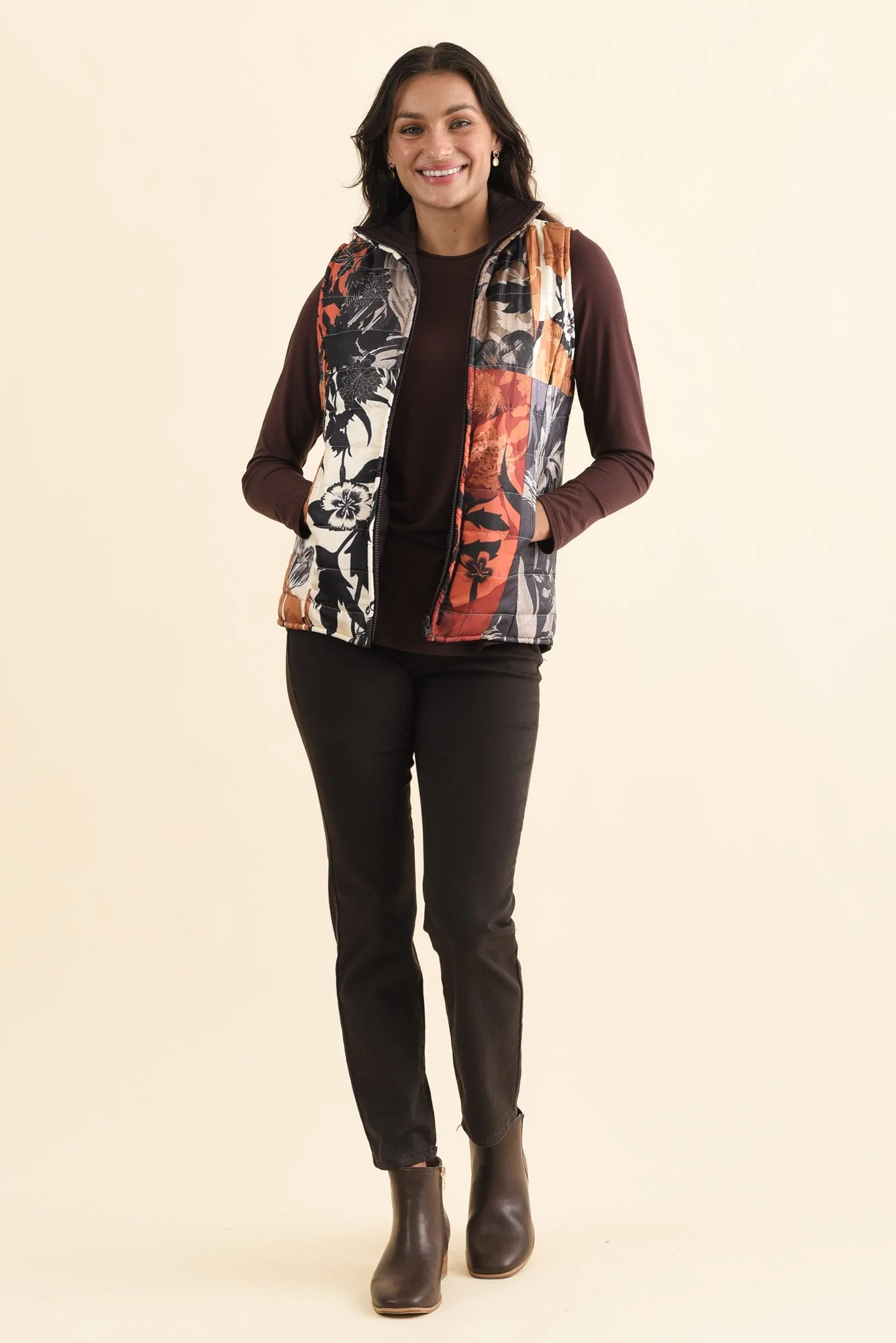 Hallen Orange Floral Puffer Vest - Image 2