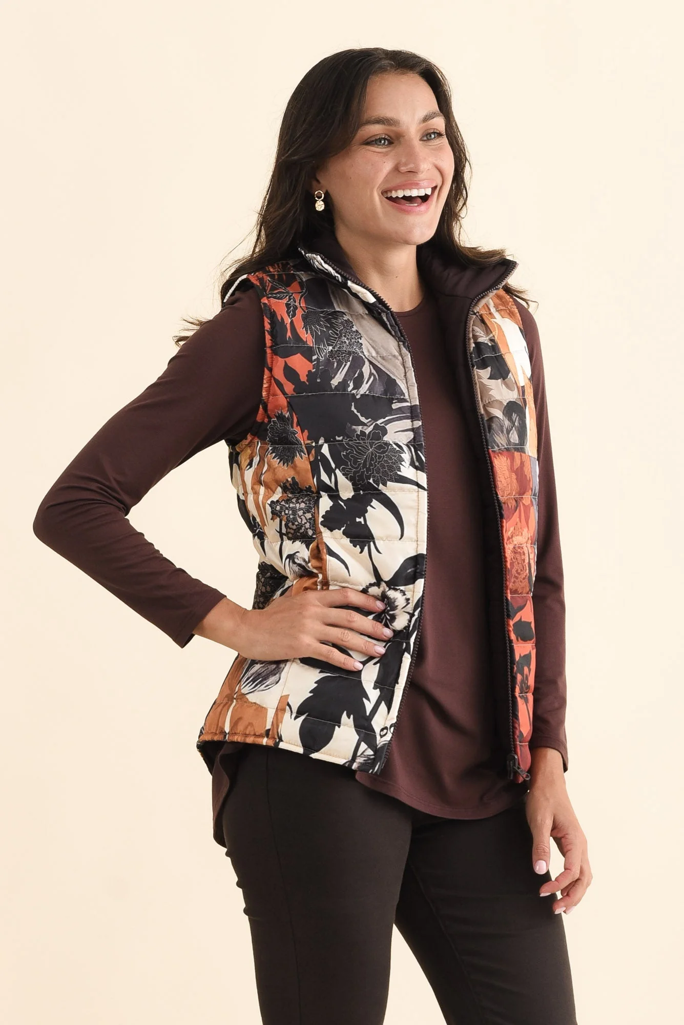 Hallen Orange Floral Puffer Vest - Image 3