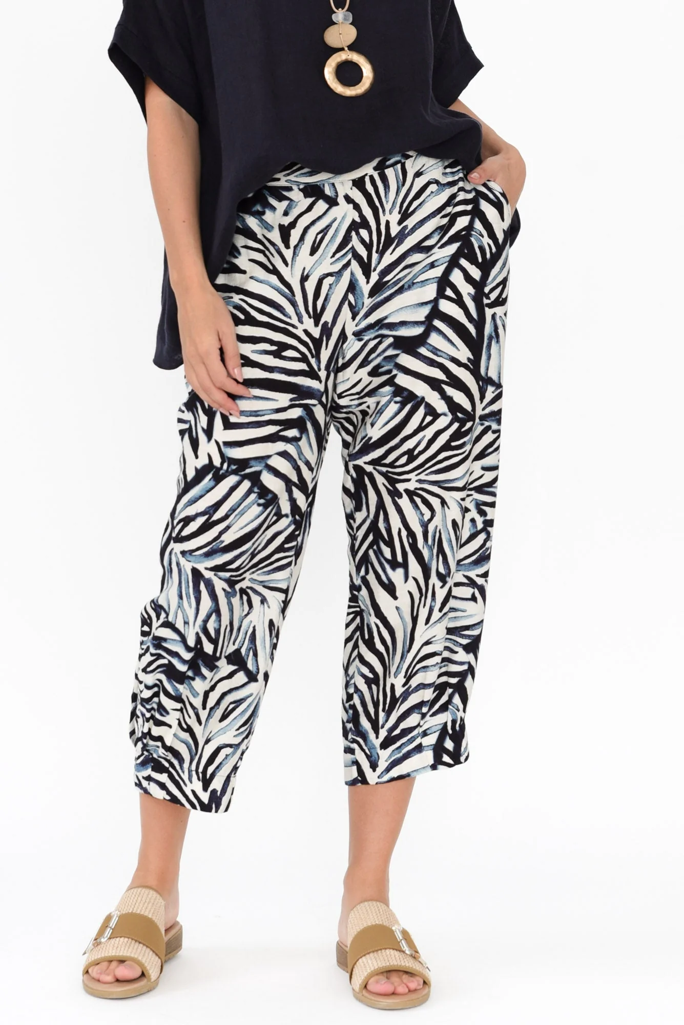 Hallie Blue Palm Pocket Pants