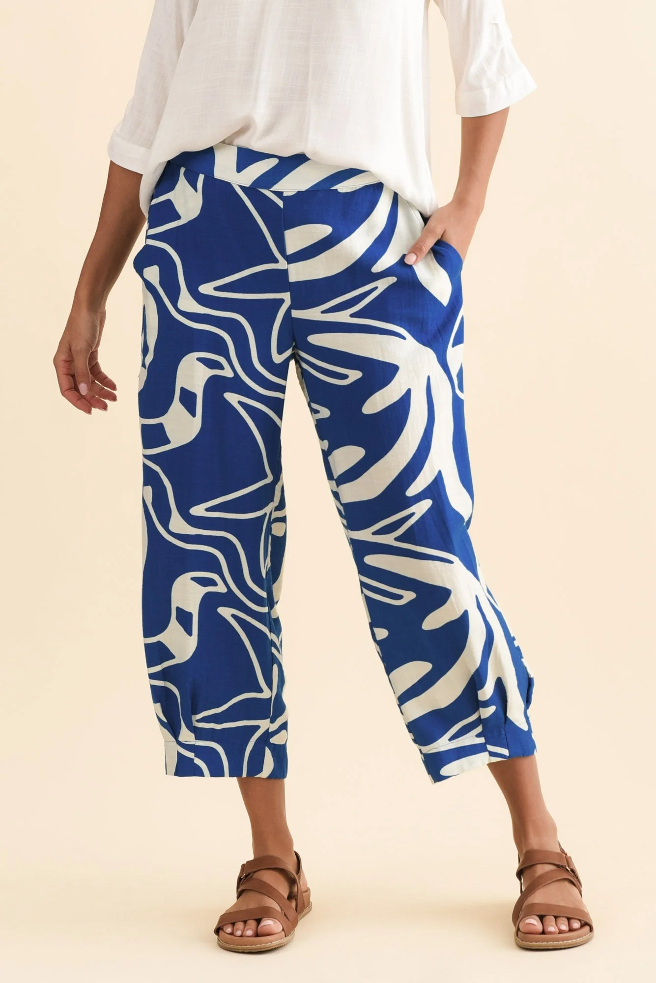 Hallie Cobalt Palm Pocket Pants