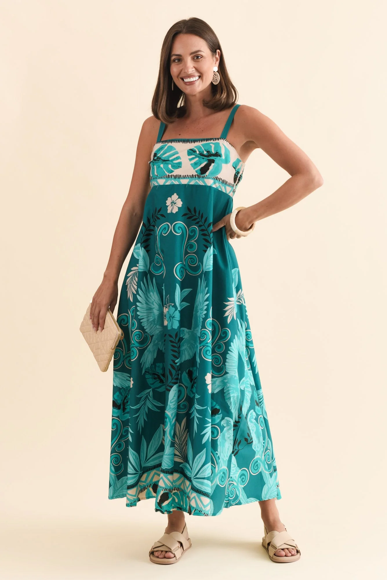 Haly Blue Tropical Cotton Poplin Dress