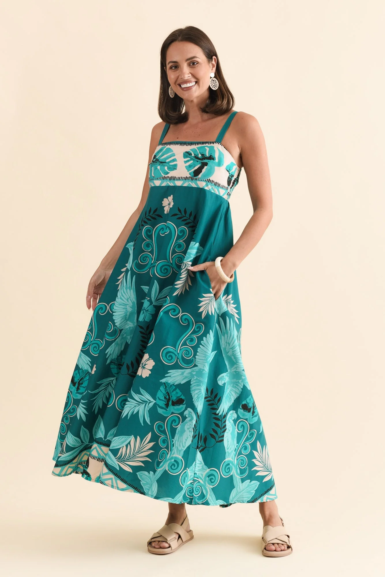 Haly Blue Tropical Cotton Poplin Dress - Image 2