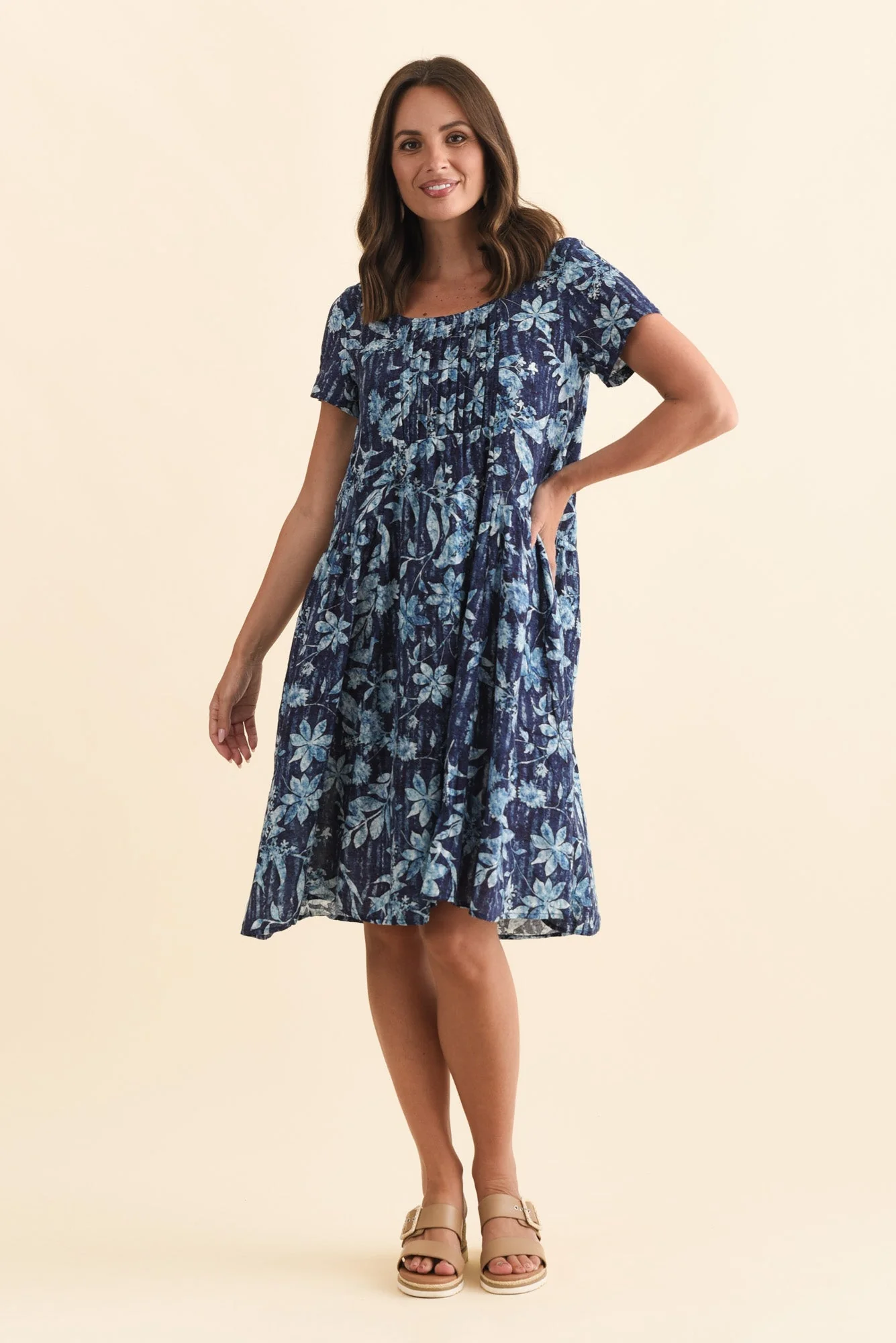 Hanoi Blue Floral Cotton Blend Dress - Image 2