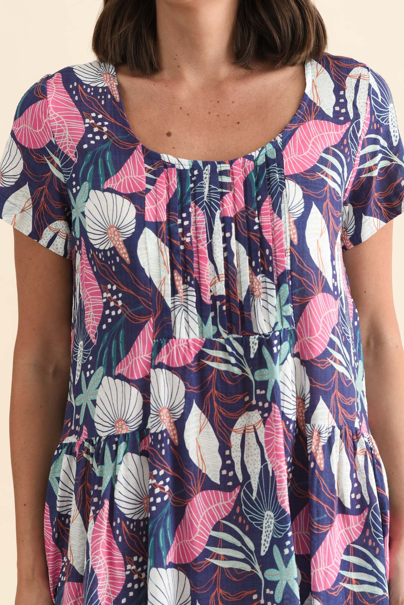 Hanoi Navy Botanical Cotton Blend Dress - Image 5