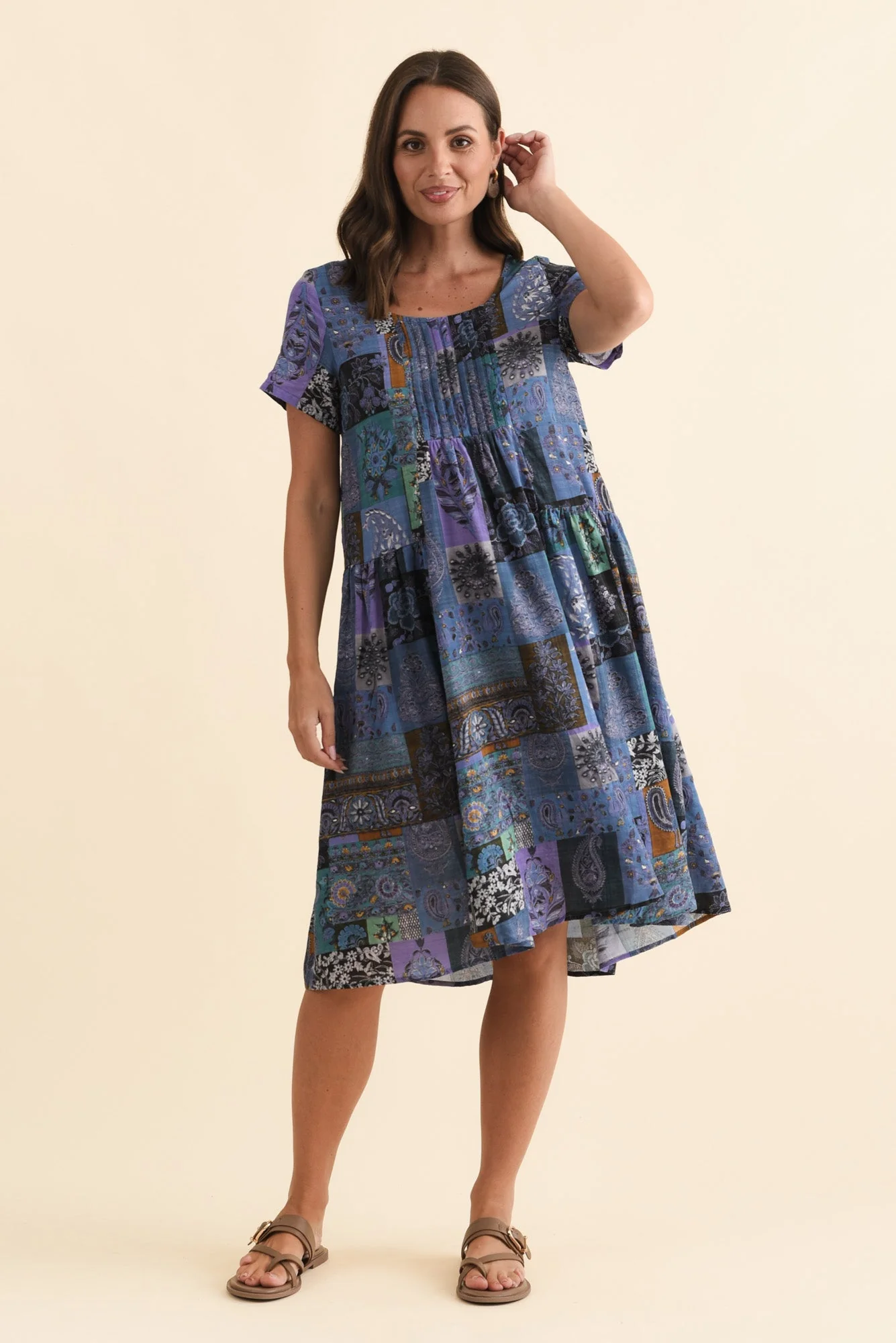 Hanoi Navy Mosaic Cotton Blend Dress - Image 2