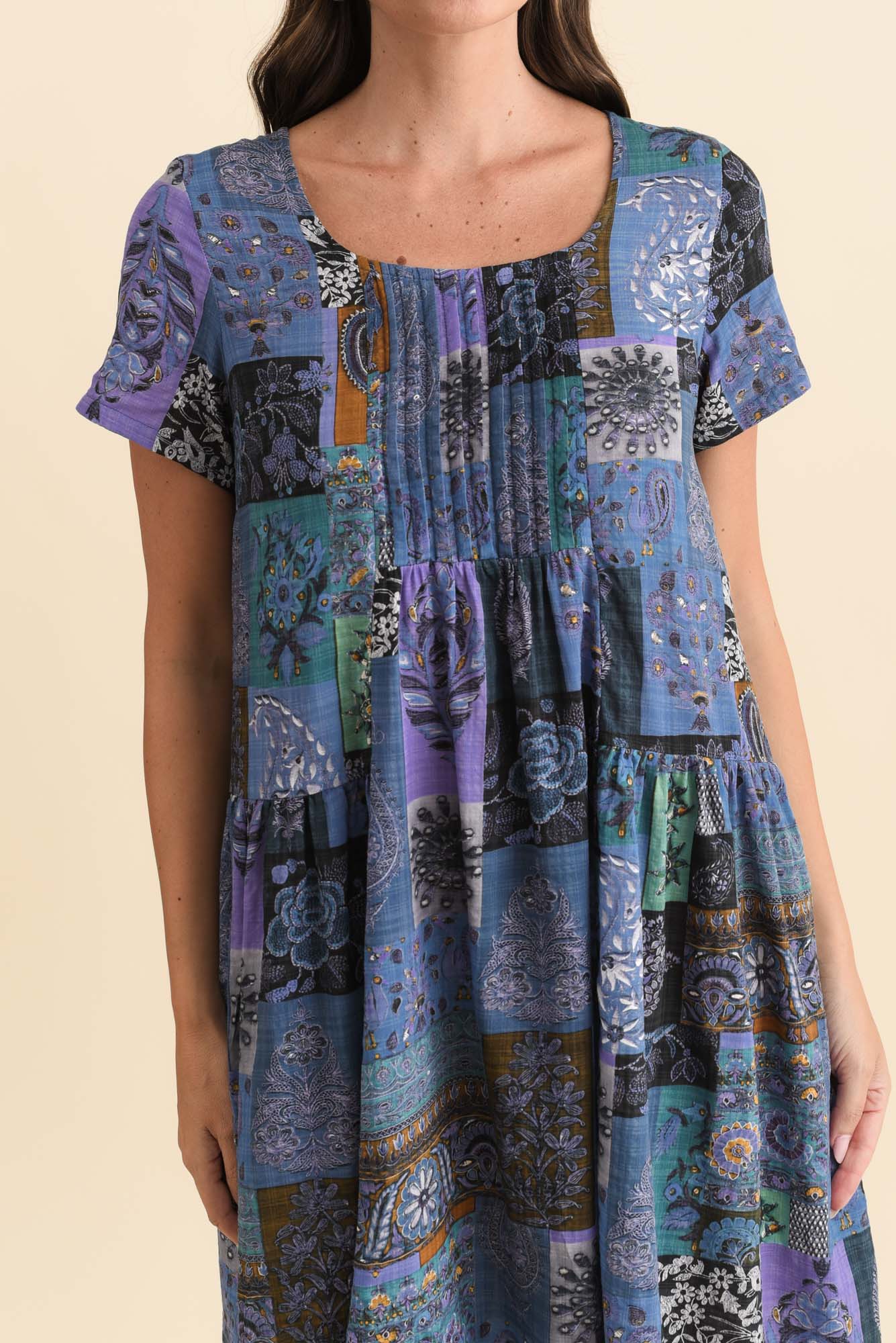 Hanoi Navy Mosaic Cotton Blend Dress - Image 5