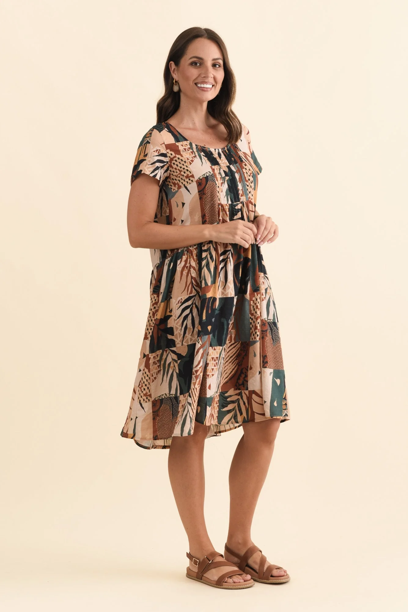 Hanoi Tan Mosaic Cotton Blend Dress - Image 3