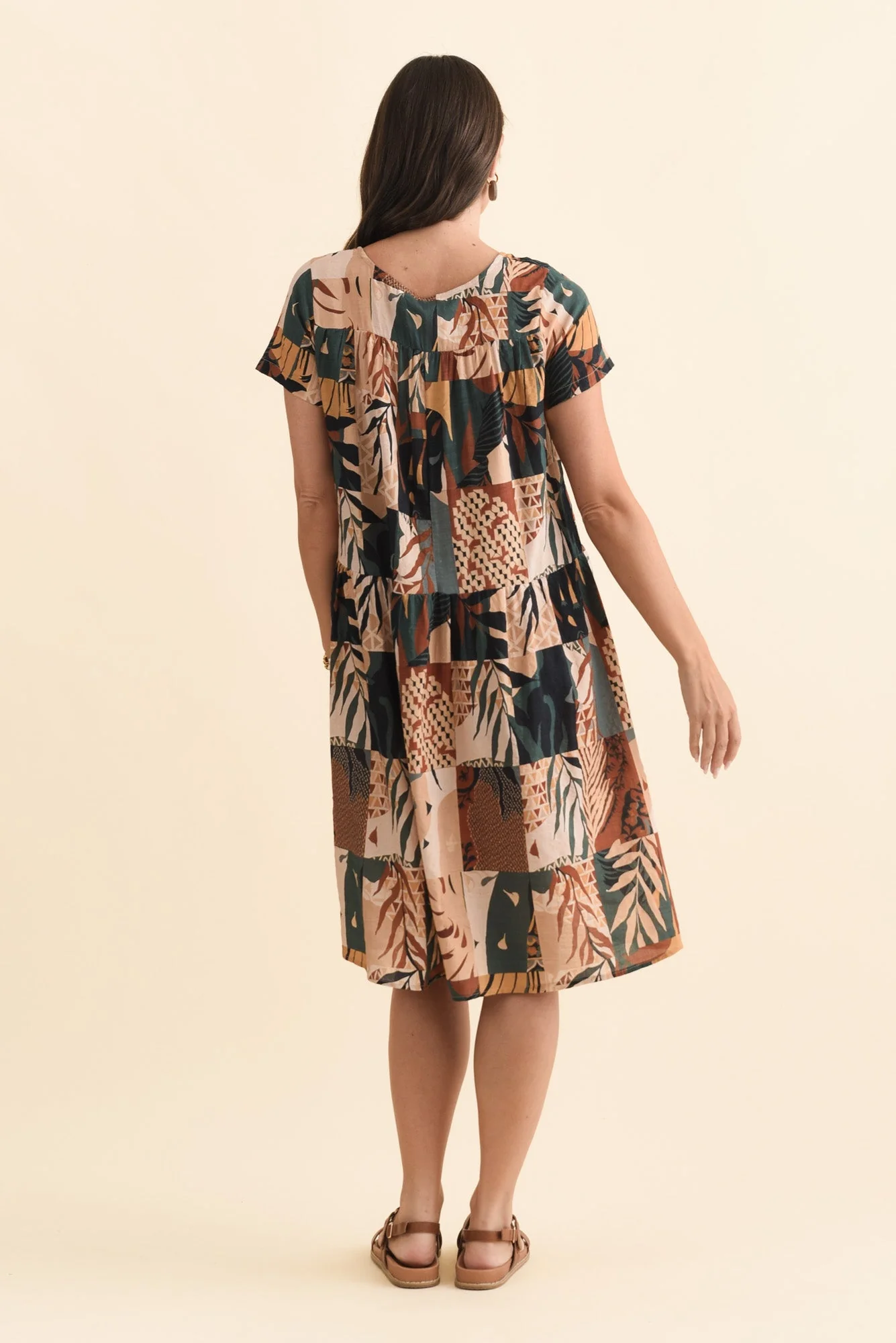 Hanoi Tan Mosaic Cotton Blend Dress - Image 4