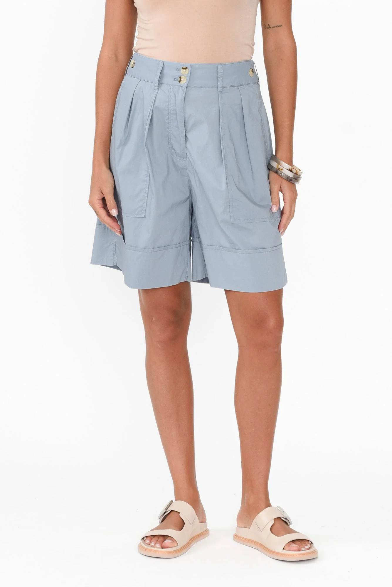 Harlyn Light Blue Cotton Shorts