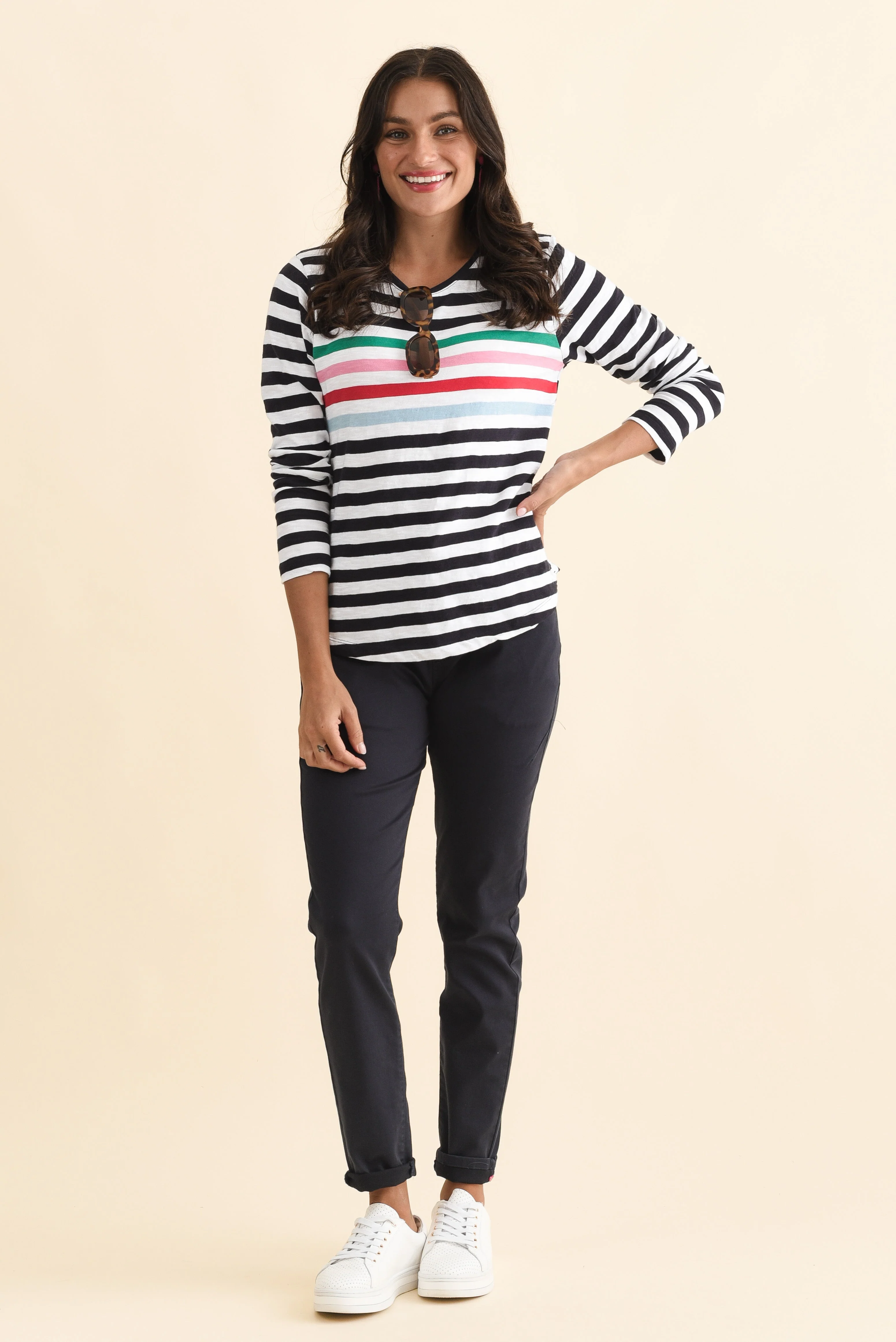 Harmony Navy Stripe Cotton Long Sleeve Tee - Image 2