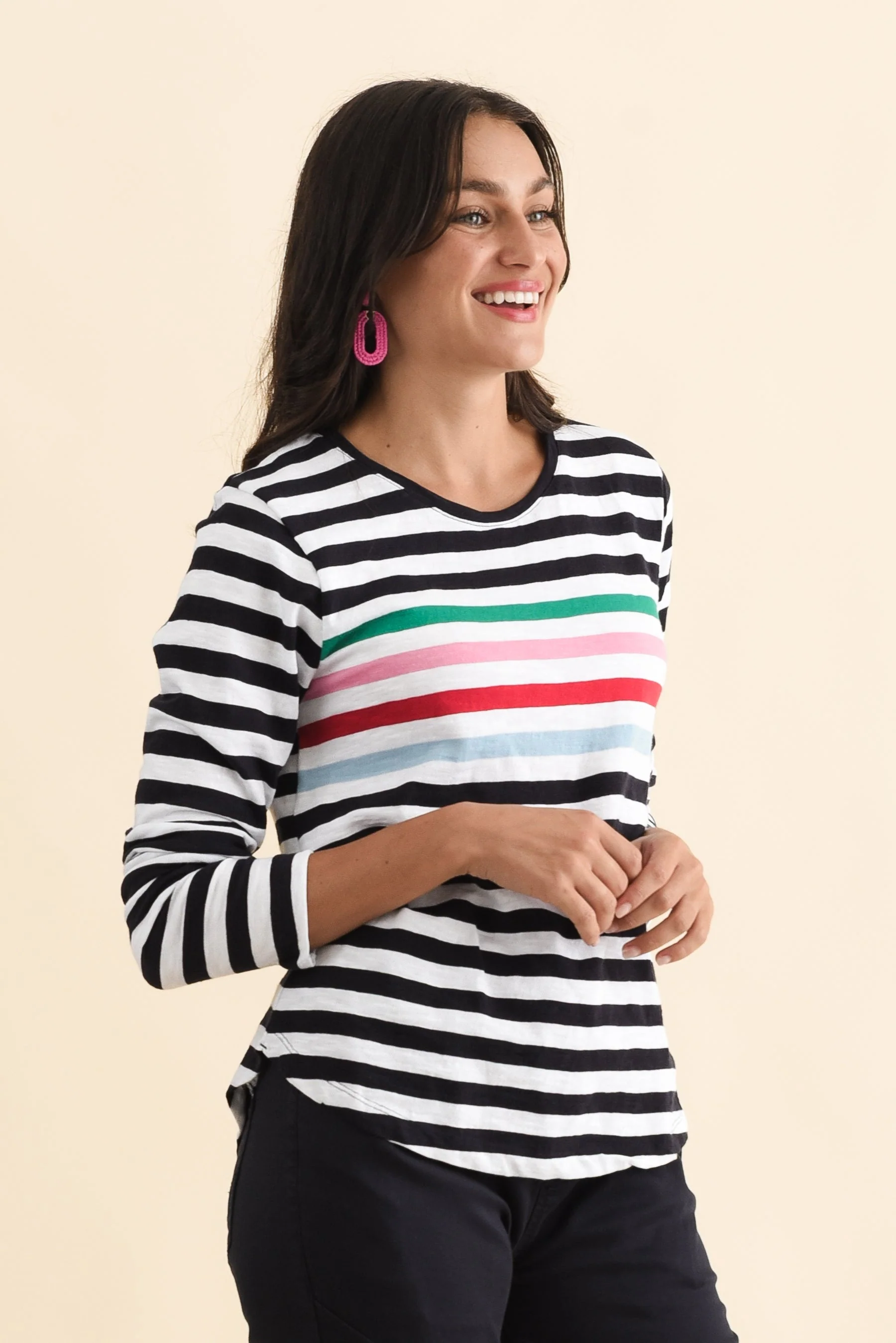 Harmony Navy Stripe Cotton Long Sleeve Tee - Image 3