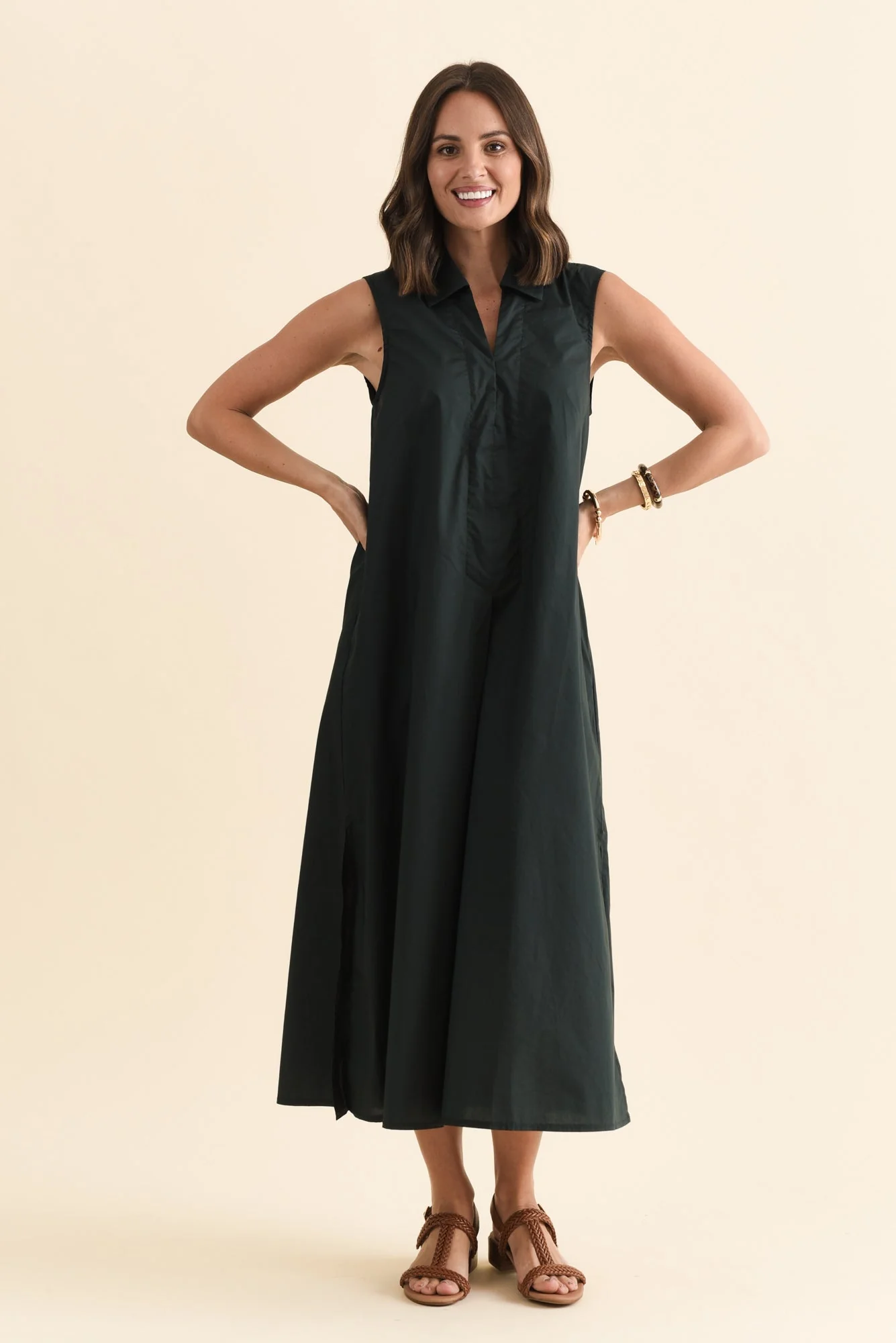Helena Charcoal Cotton Sleeveless Dress