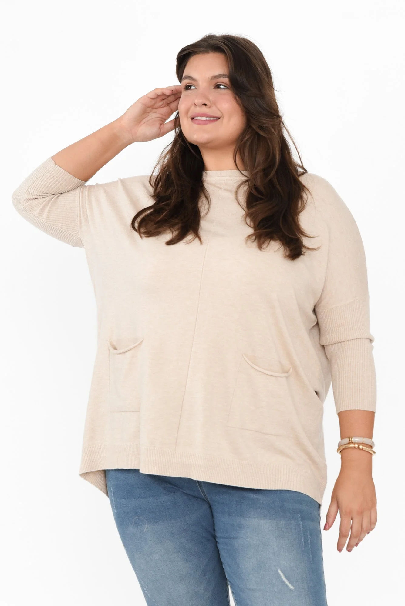 Helsinki Beige Knit Pocket Jumper - Image 12