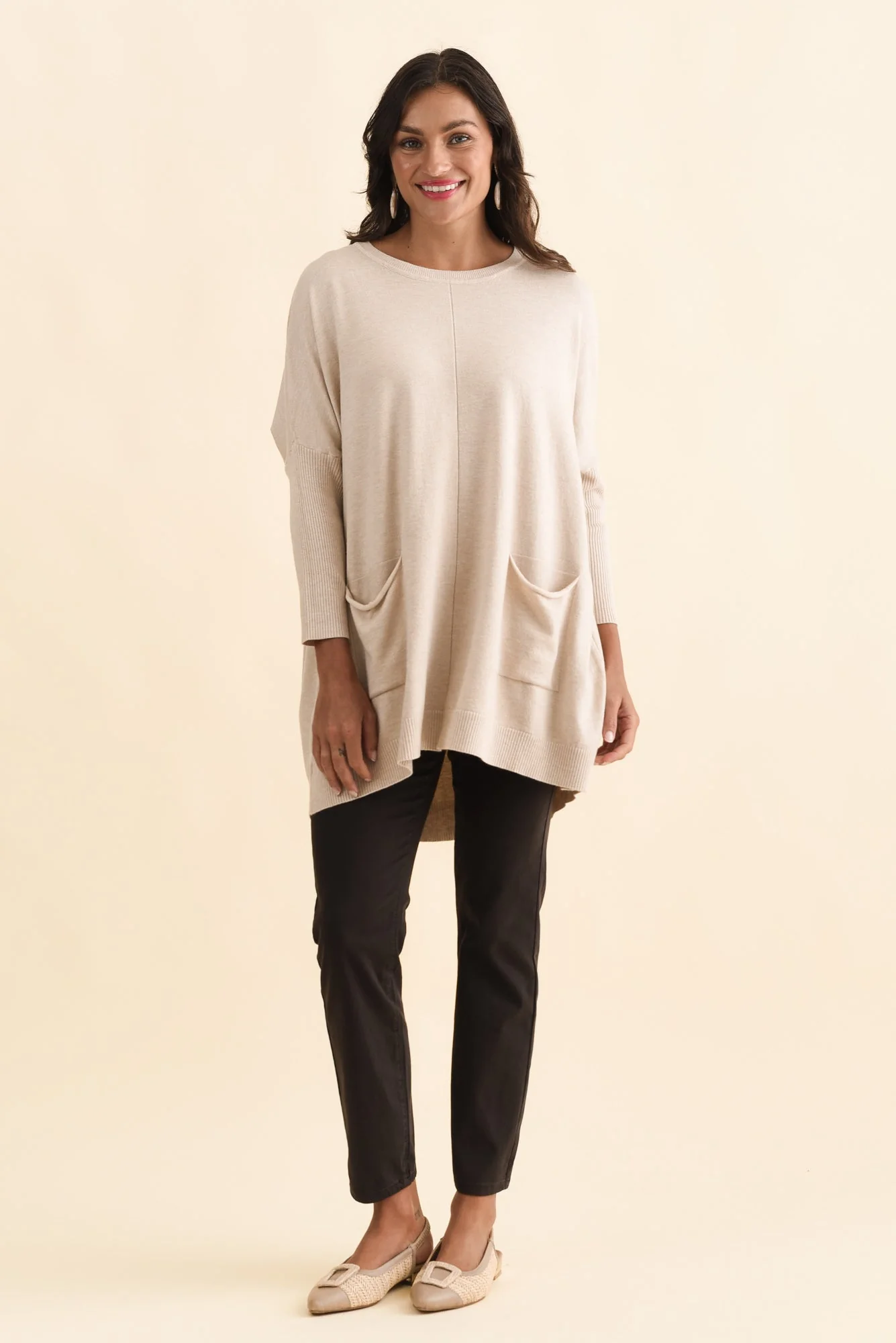 Helsinki Beige Knit Pocket Jumper - Image 3