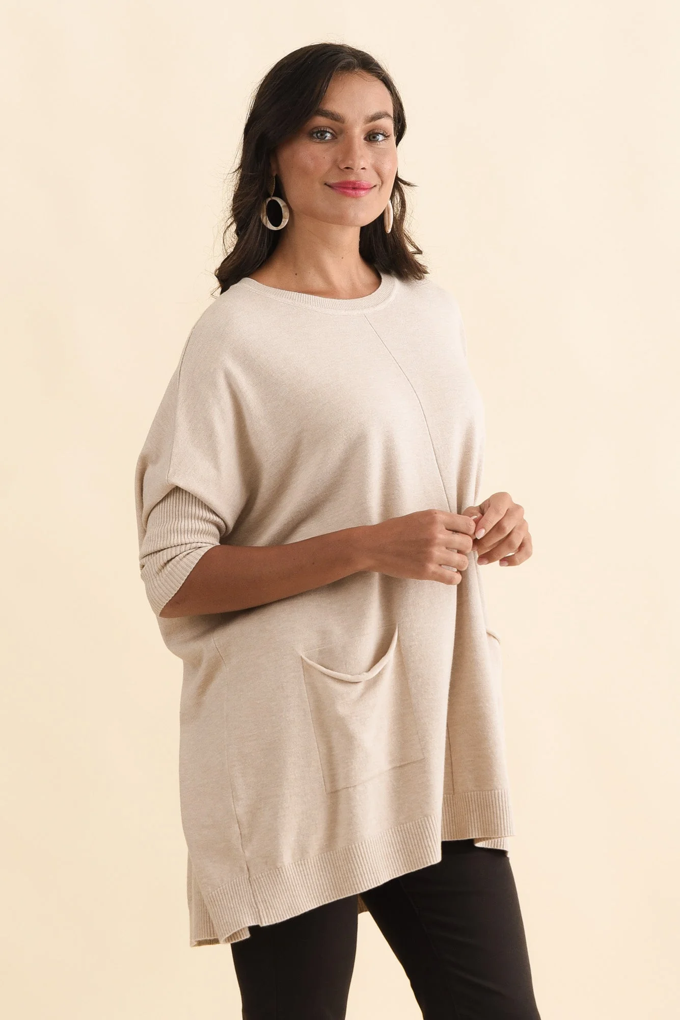 Helsinki Beige Knit Pocket Jumper - Image 4