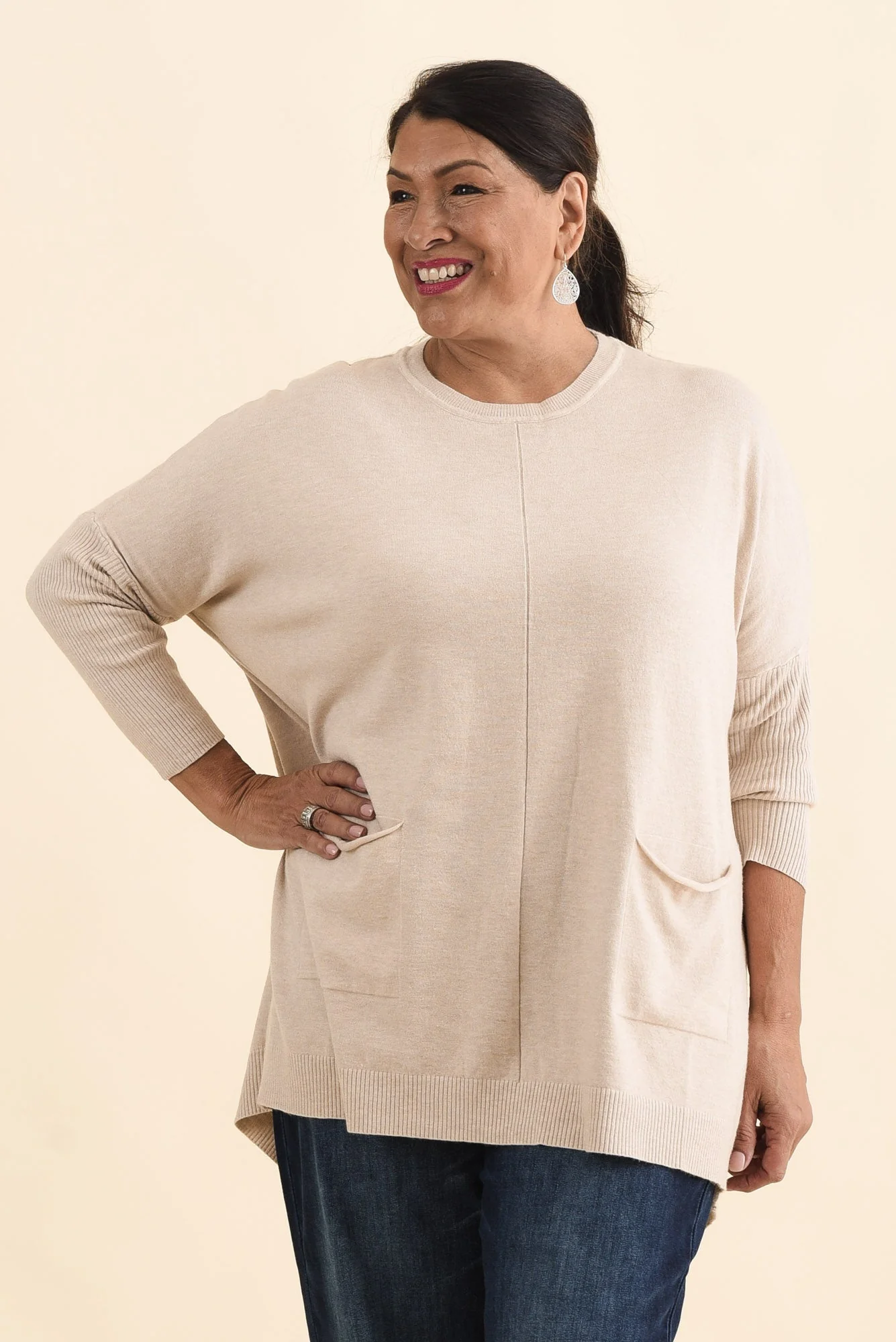 Helsinki Beige Knit Pocket Jumper - Image 8