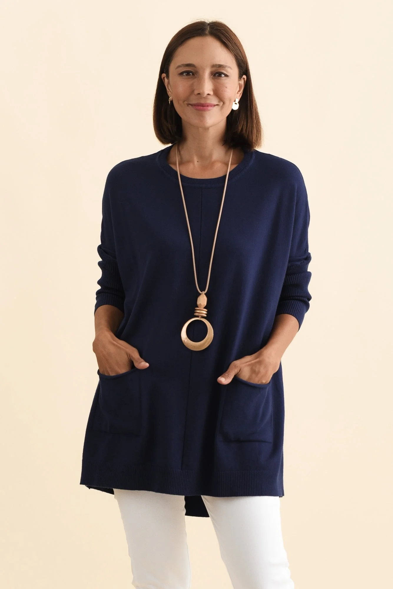 Helsinki Navy Knit Pocket Jumper - Image 2