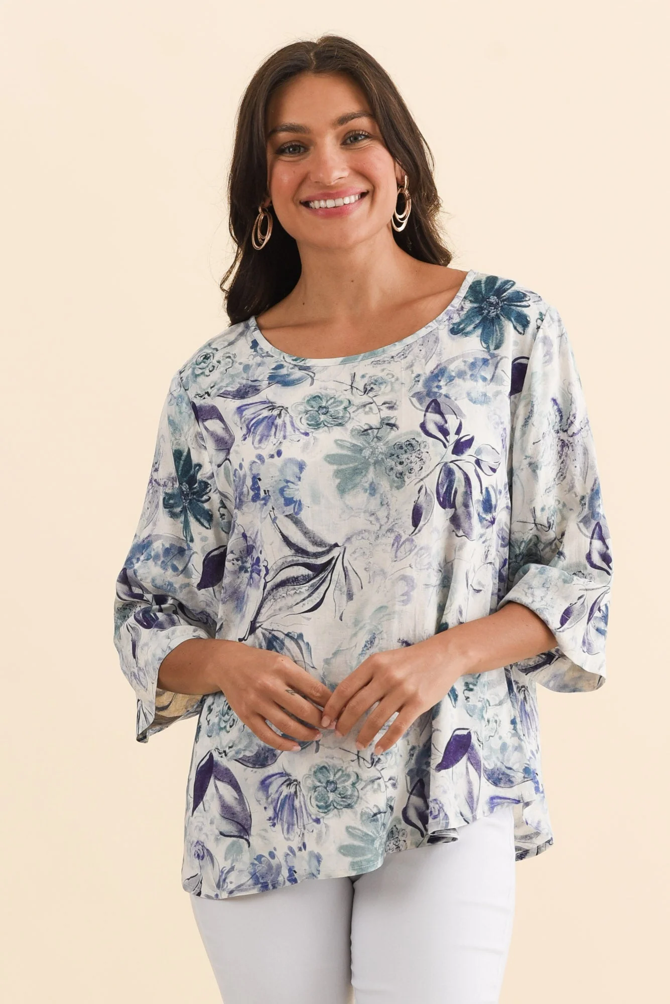 Hepburn Blue Garden Linen Blend Top