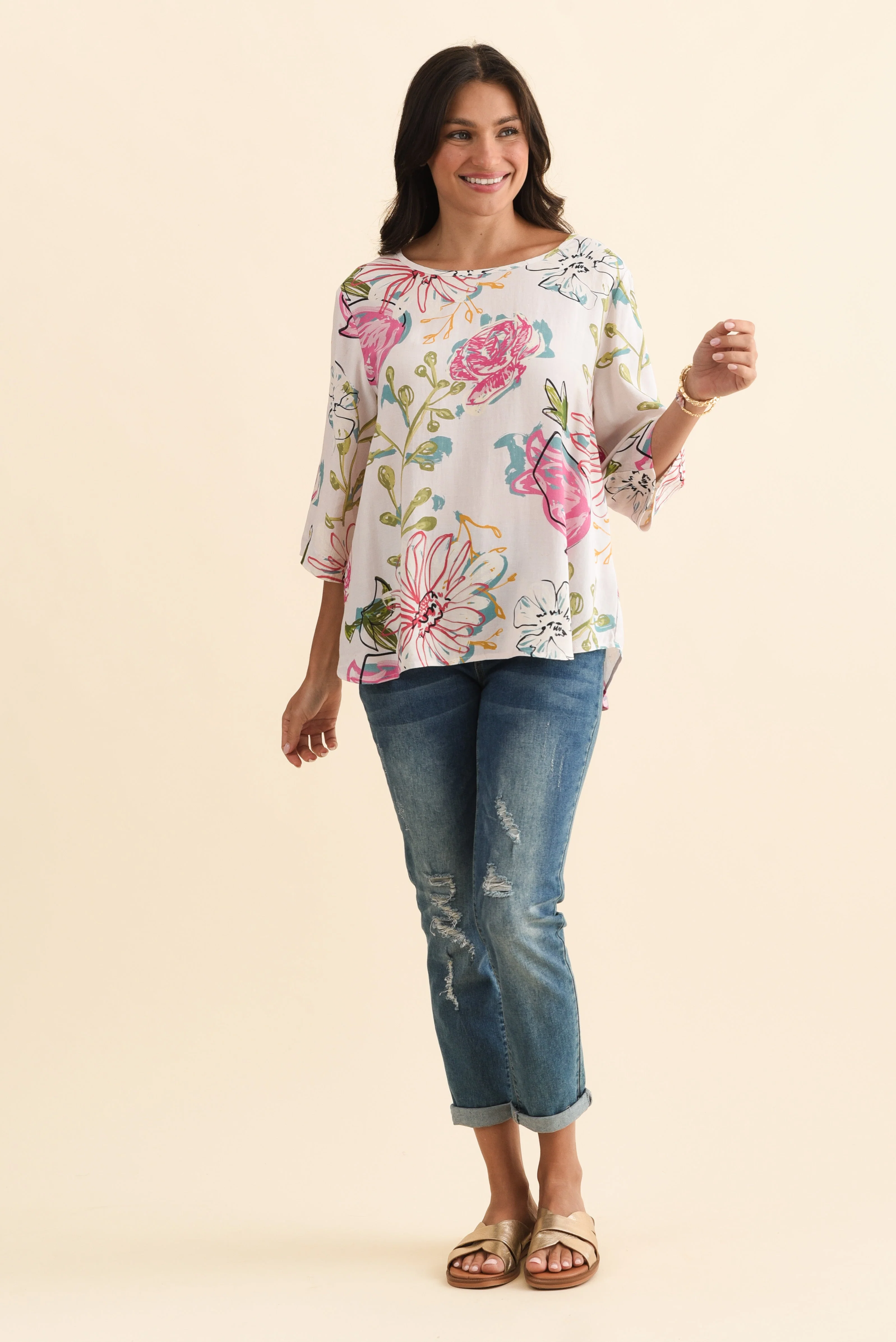 Hepburn White Blossom Linen Blend Top - Image 7