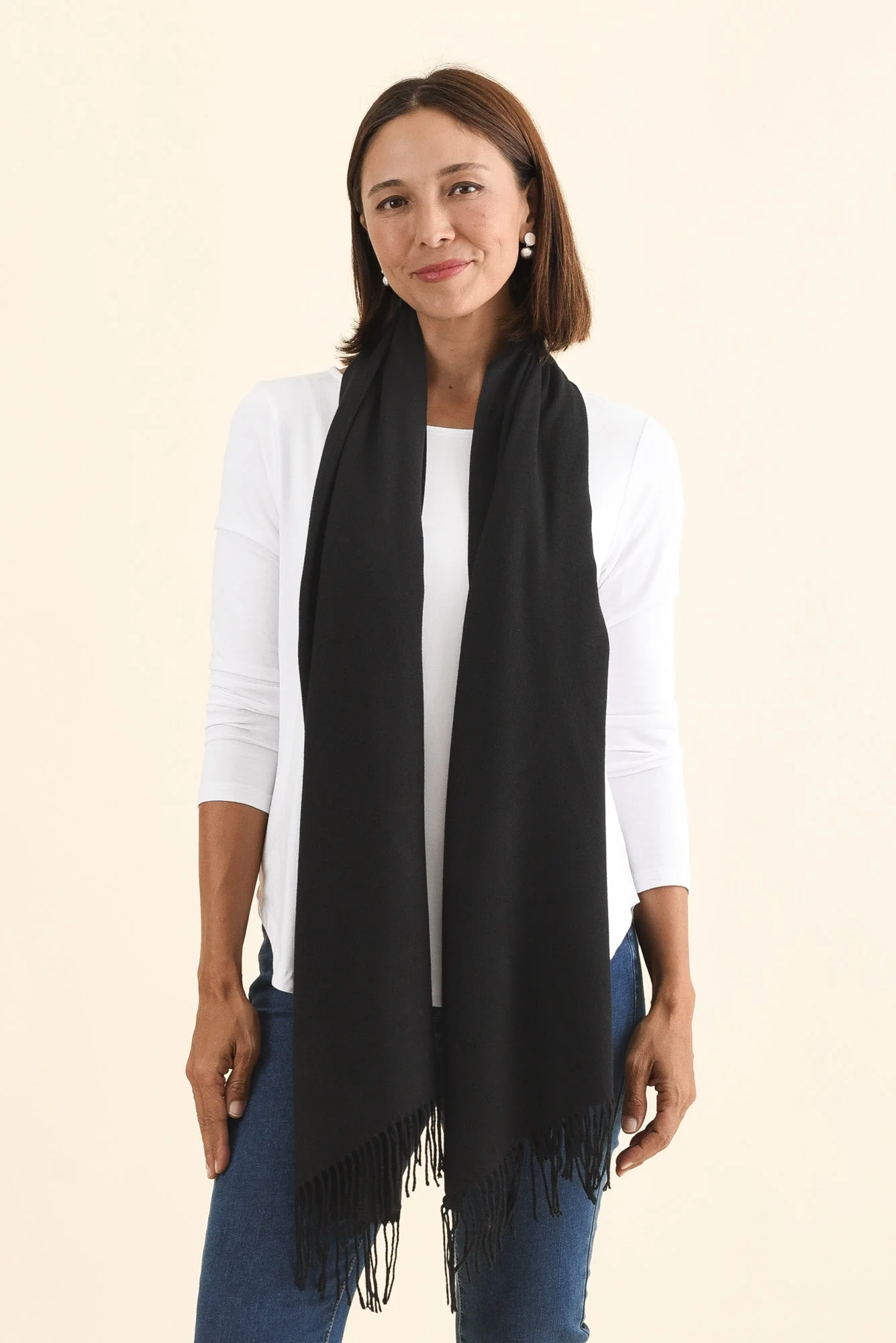 Heta Black Cotton Pashmina Scarf - Image 2