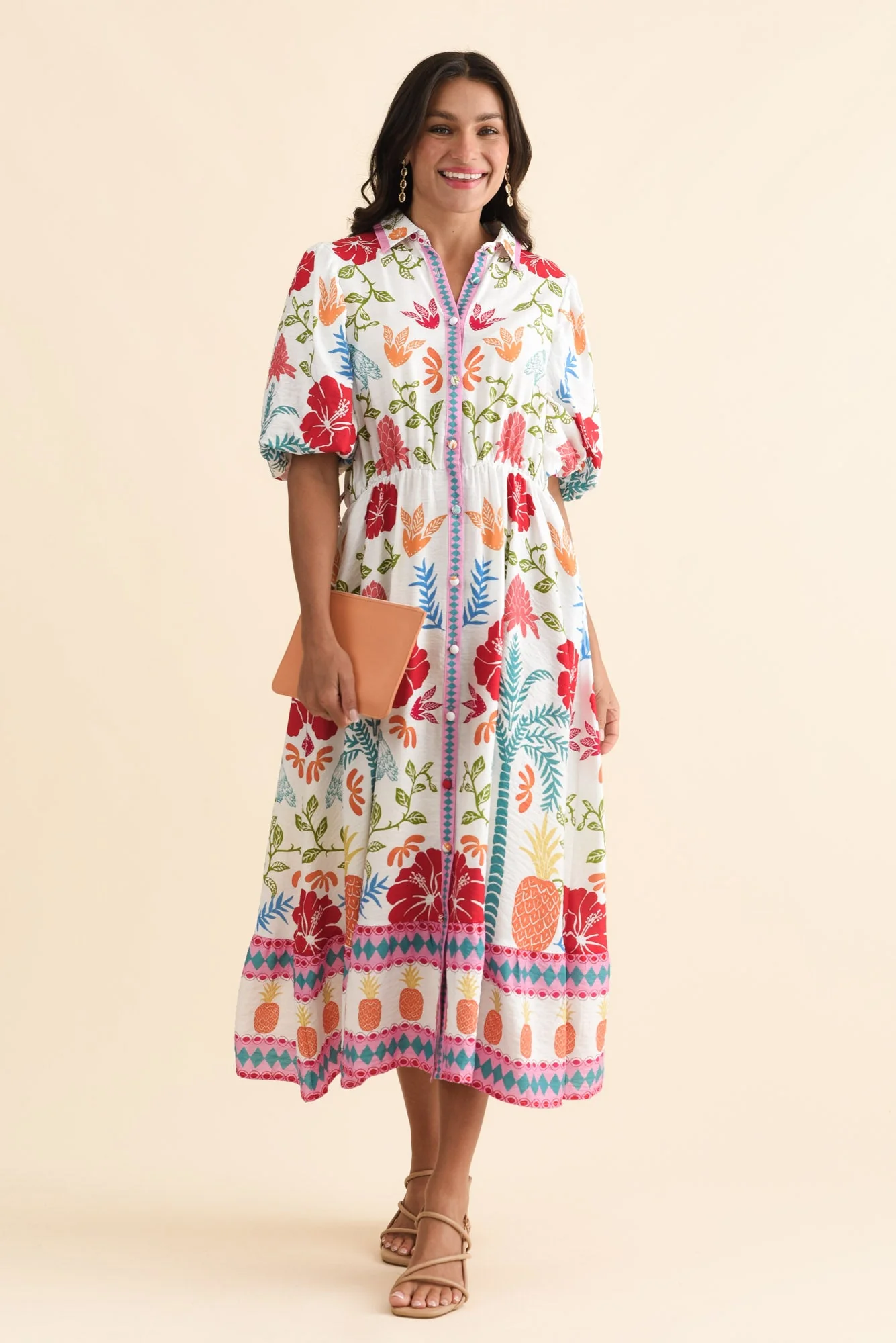 Hettie White Tropical Tie Dress - Image 2