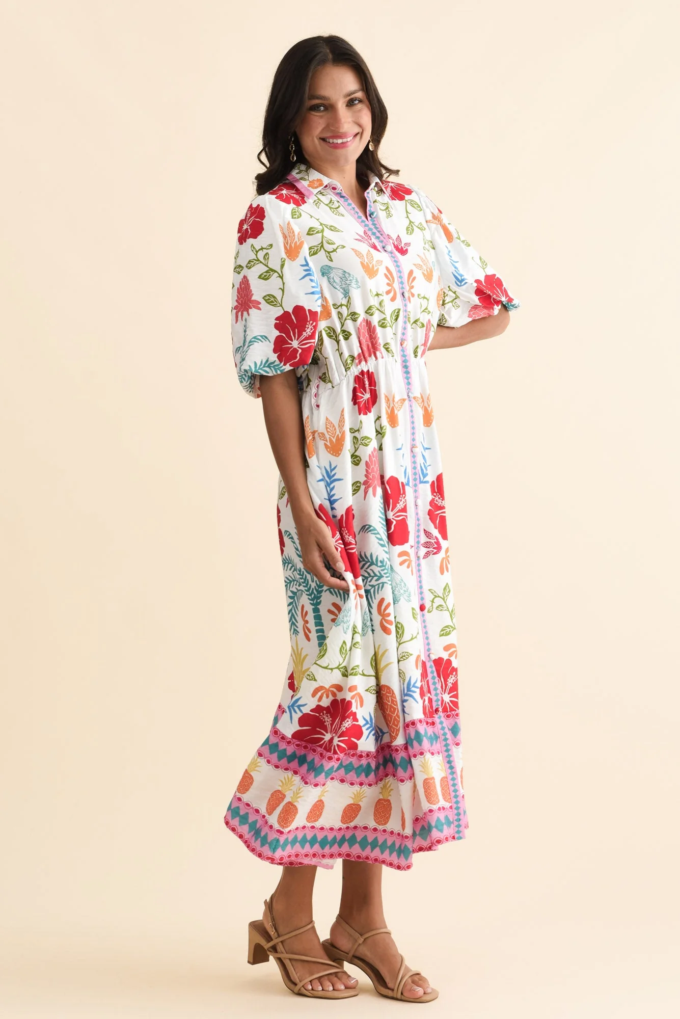 Hettie White Tropical Tie Dress - Image 3