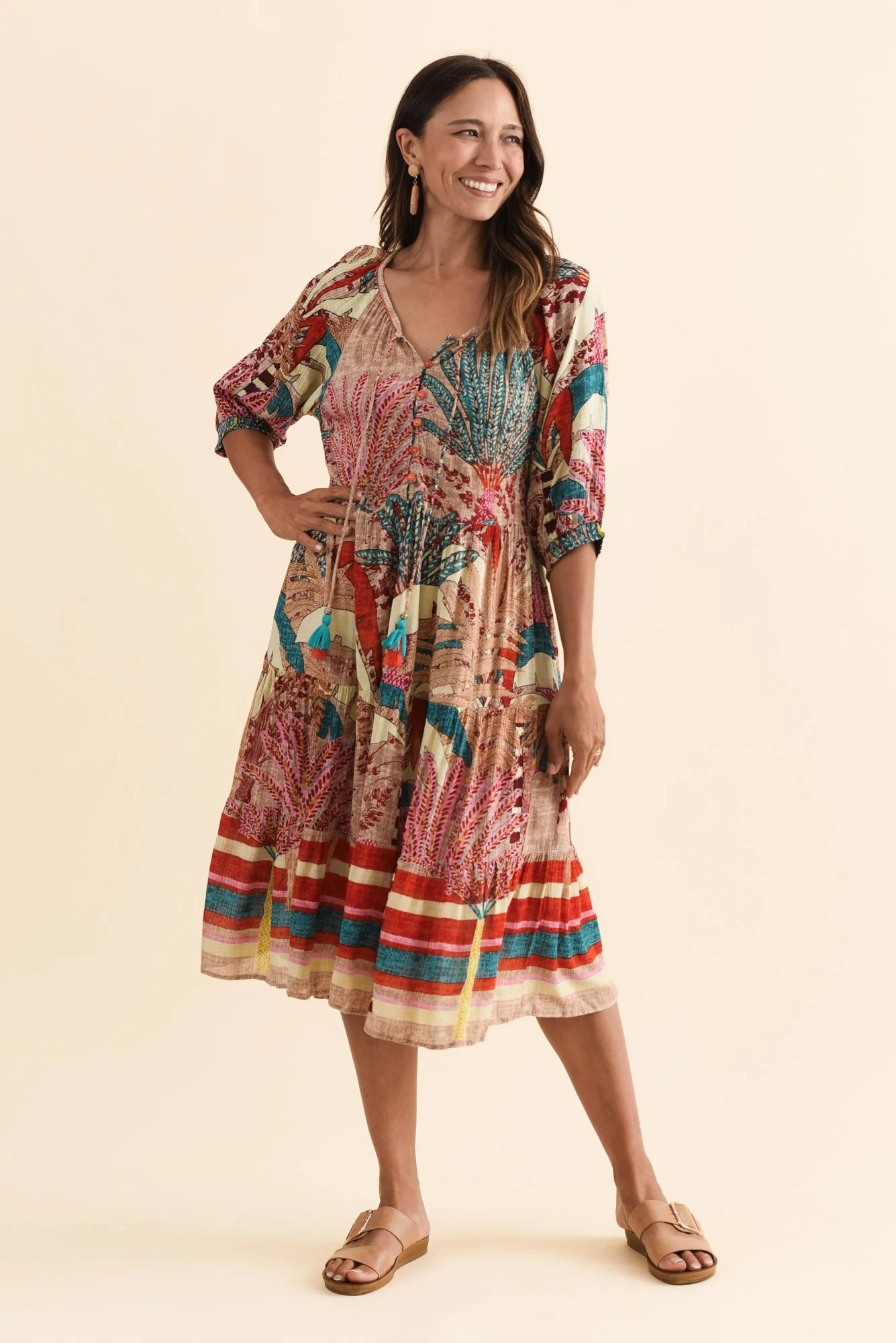 Hilaria Red Tropical Sleeved Dress