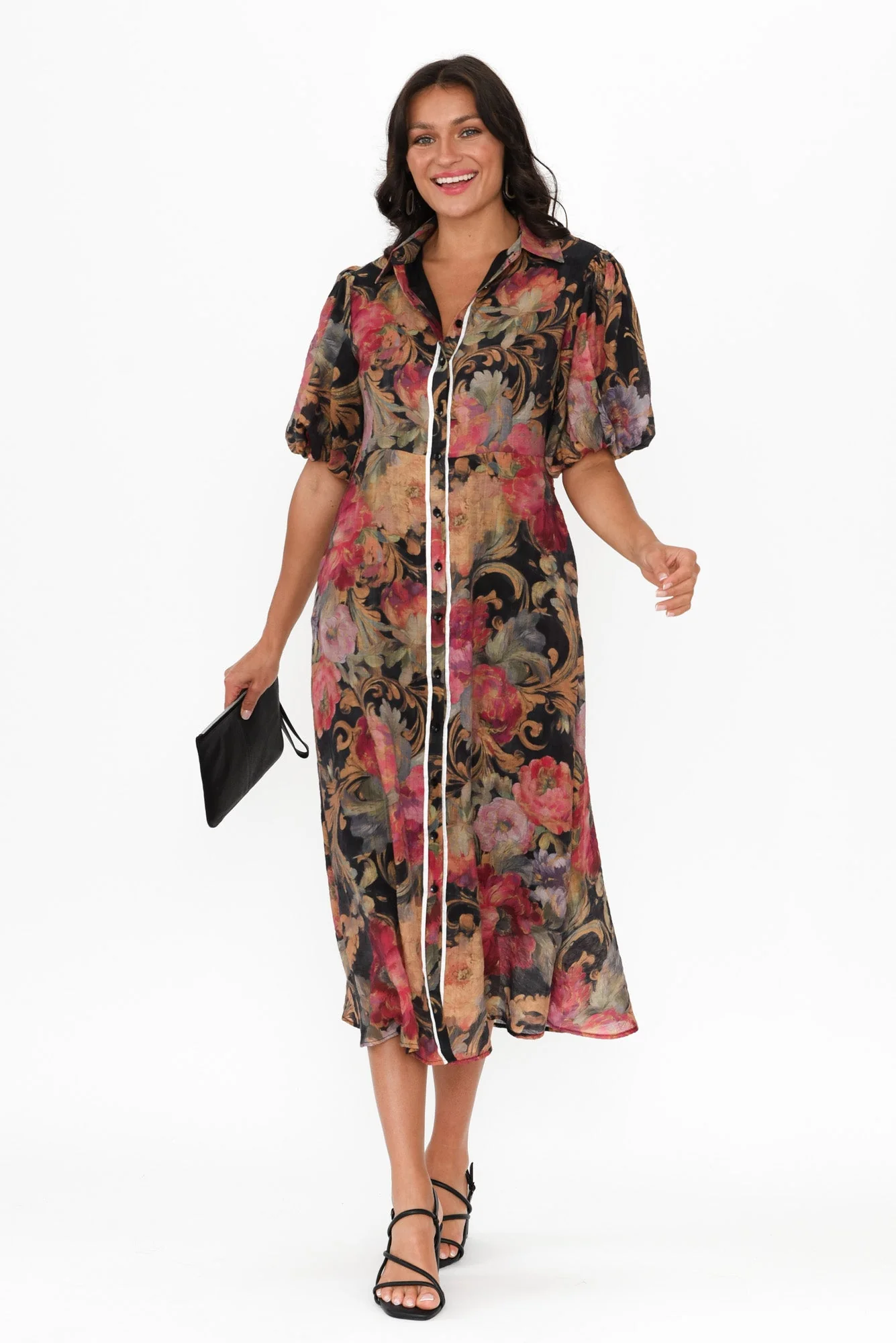 Hilma Black Floral Cotton Blend Tie Dress - Image 3