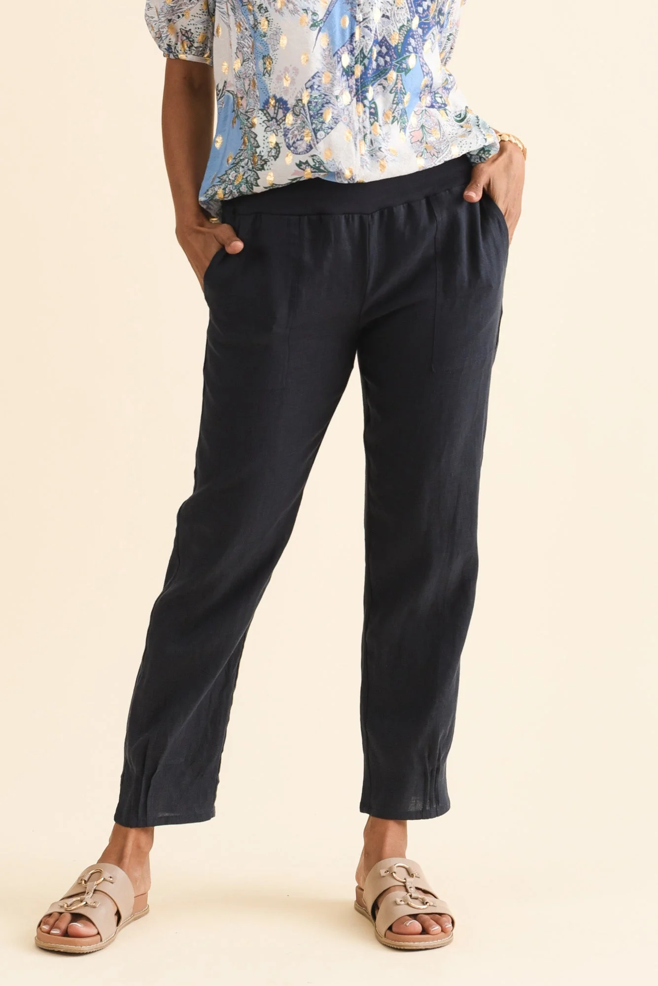 Hudson Navy Linen Pocket Pants