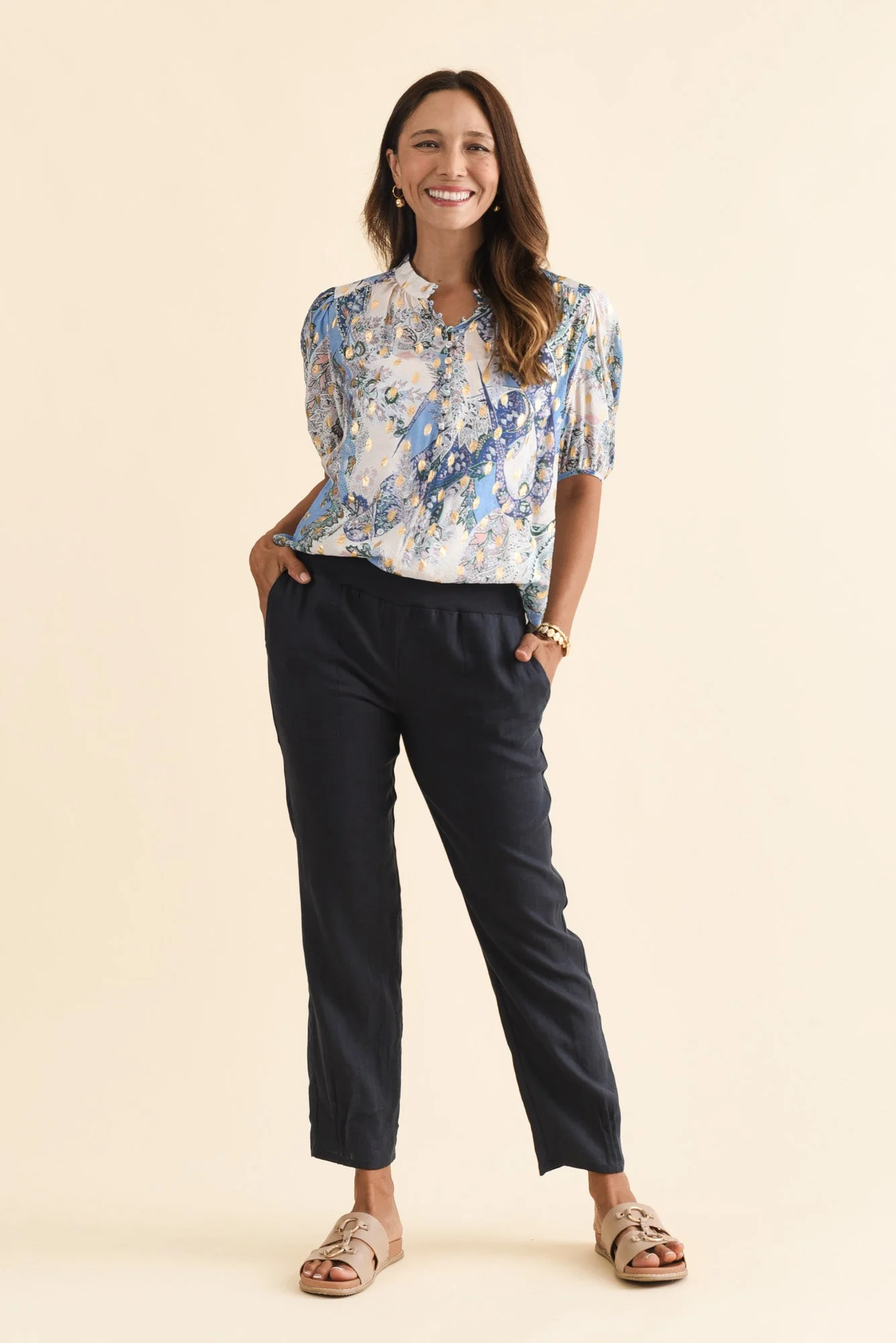 Hudson Navy Linen Pocket Pants - Image 2