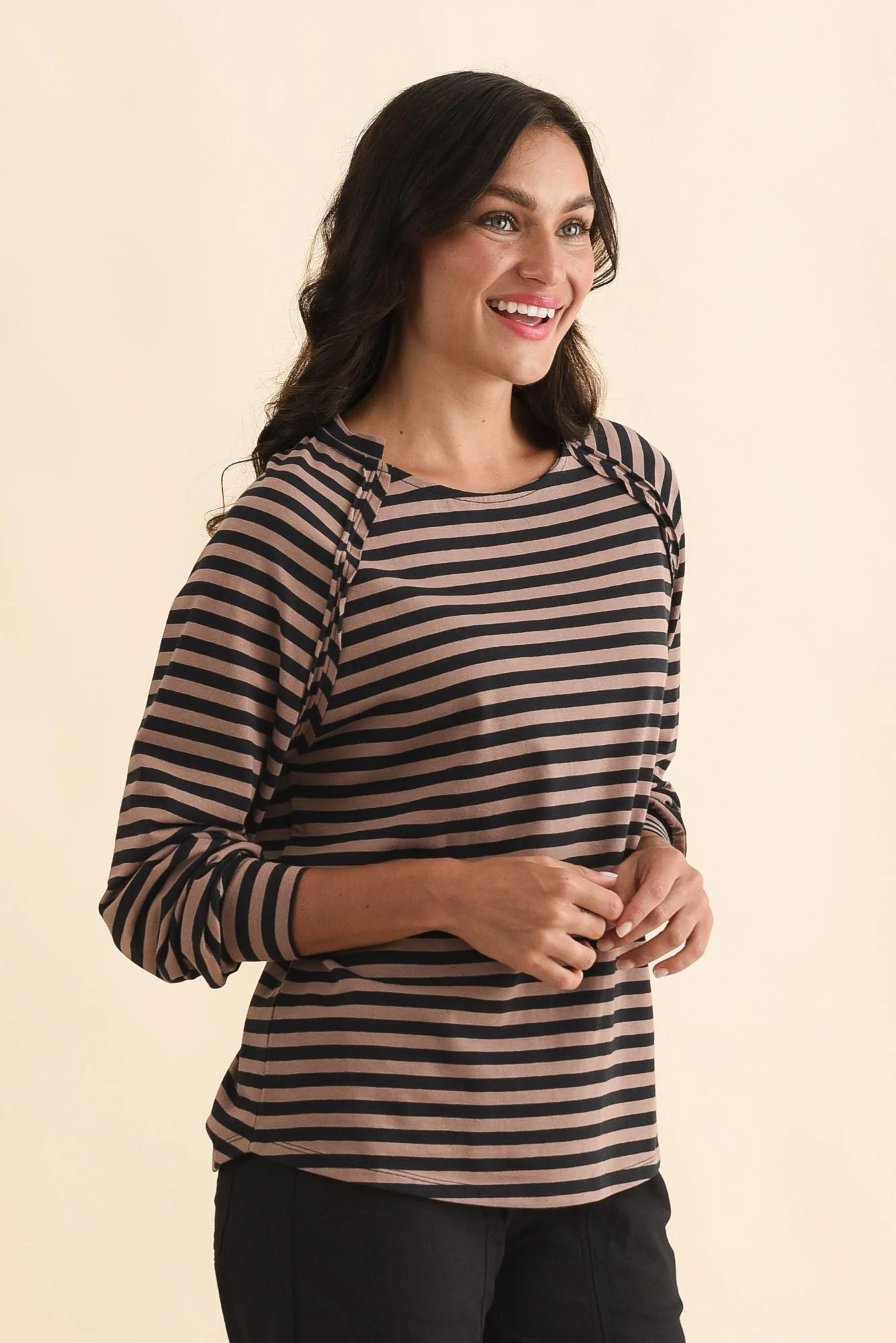 Indie Brown Stripe Cotton Long Sleeve Tee - Image 3