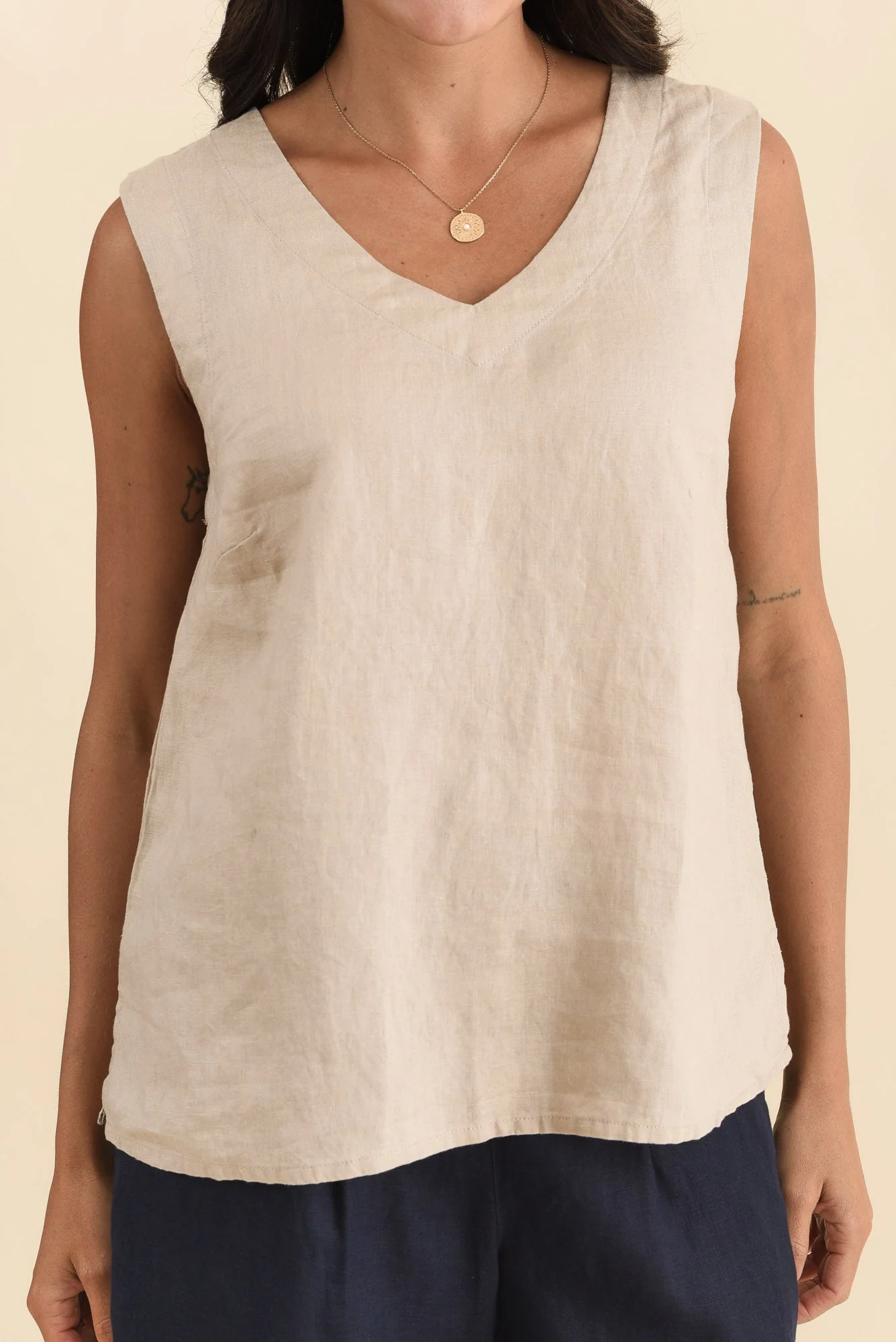 Inez Beige Linen Tank - Image 6