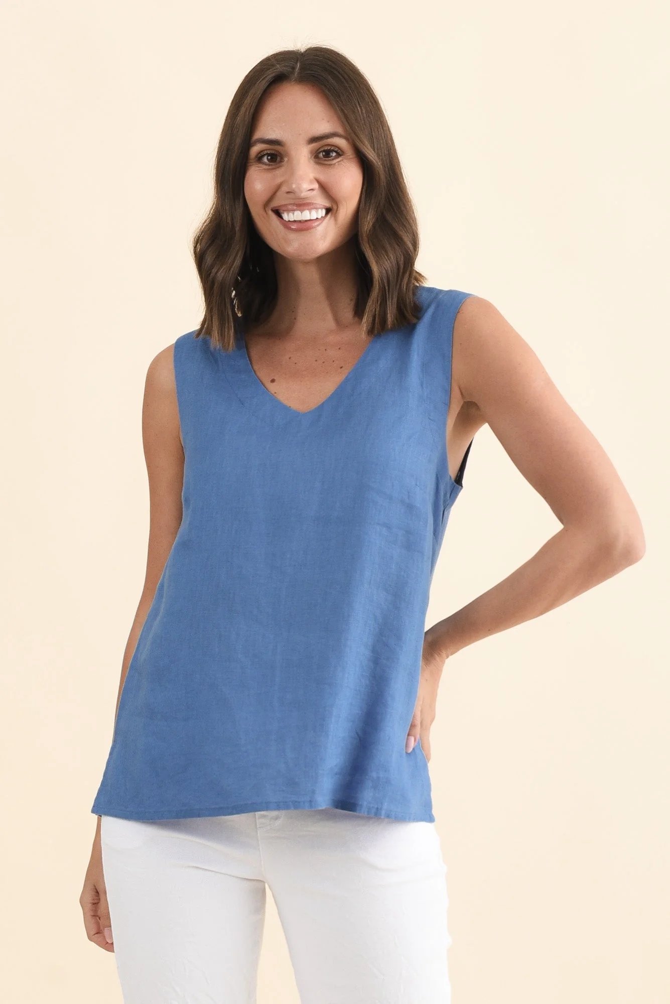 Inez Blue Linen Tank
