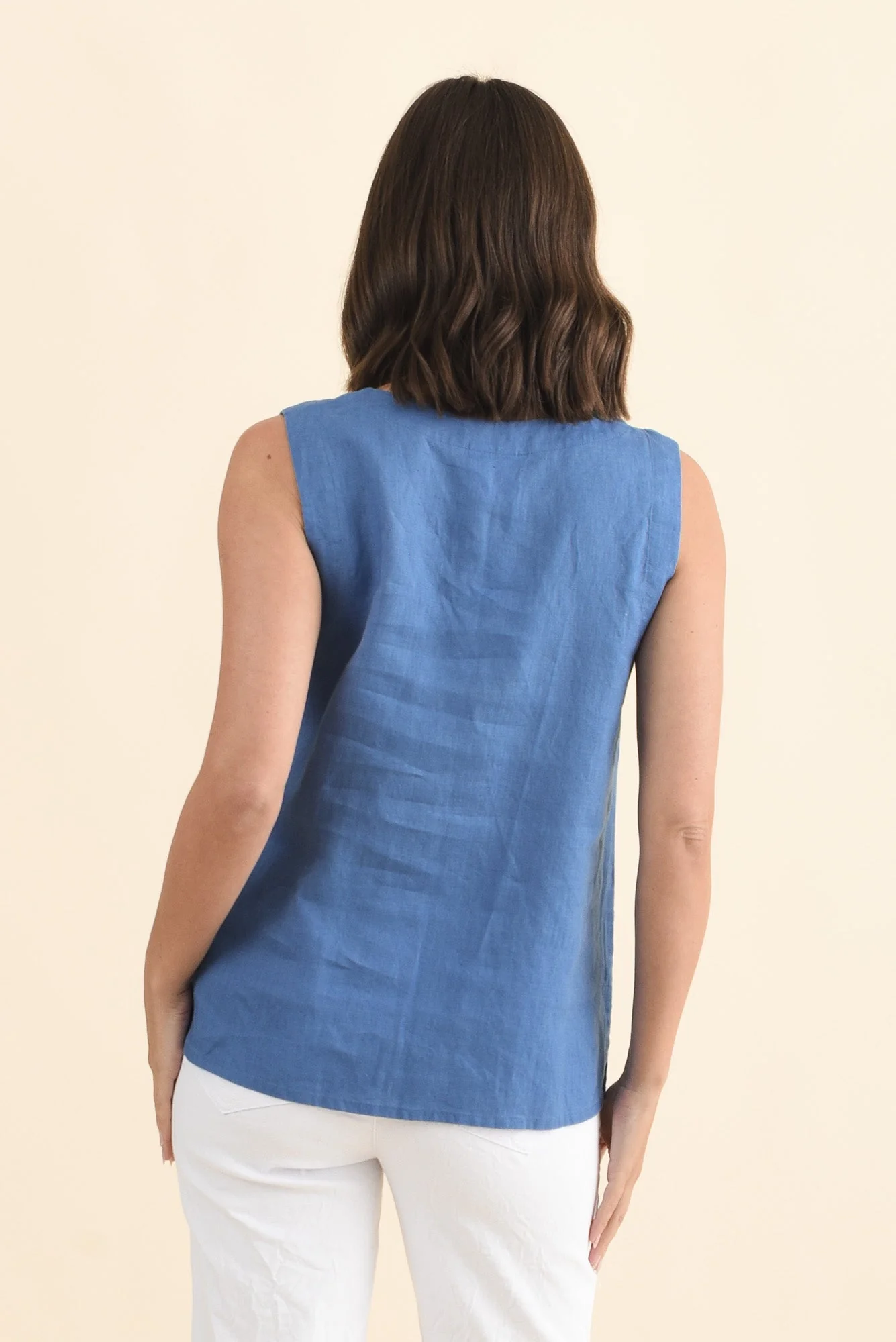 Inez Blue Linen Tank - Image 4