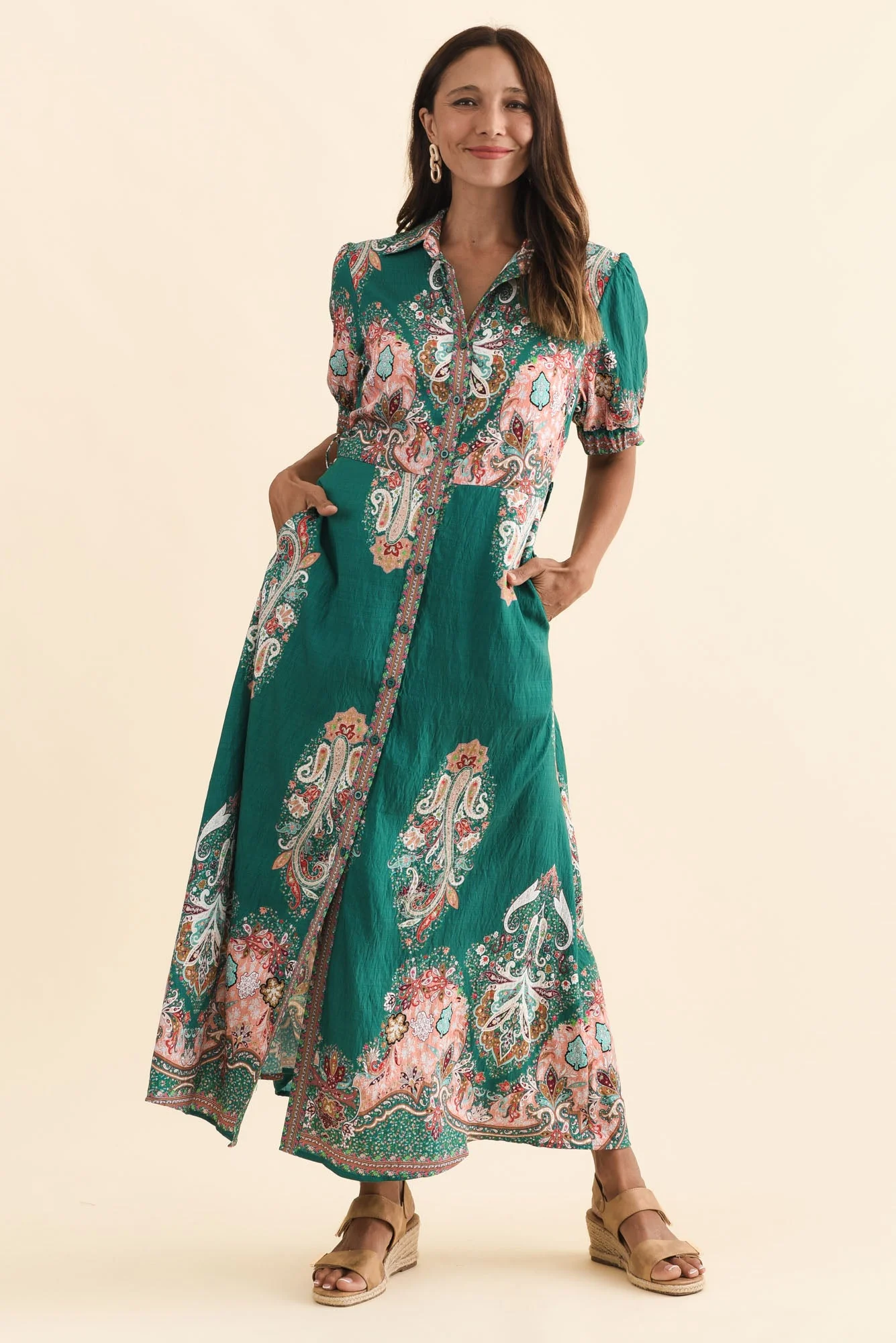 Ingrid Green Mosaic Linen Cotton Dress