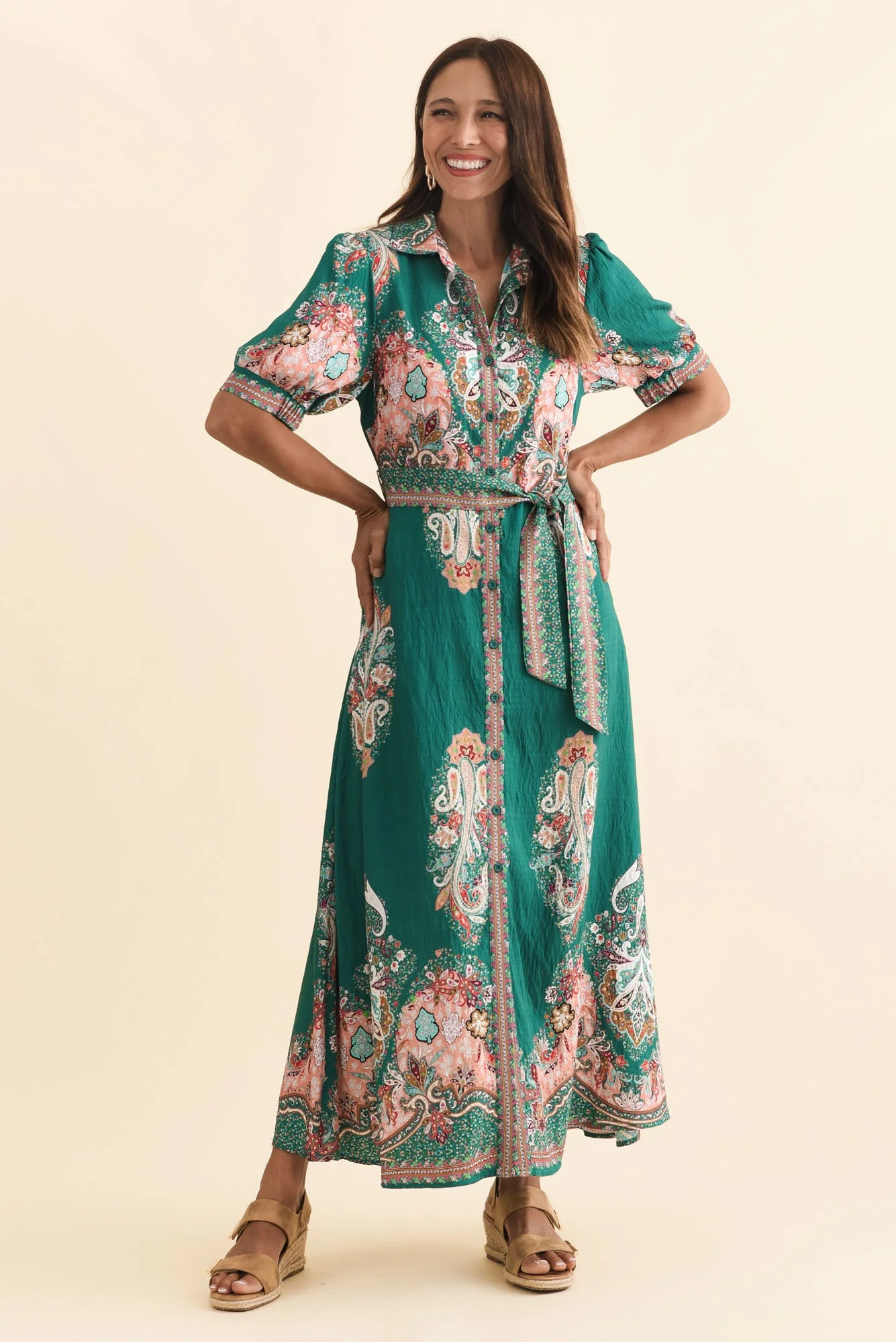 Ingrid Green Mosaic Linen Cotton Dress - Image 2