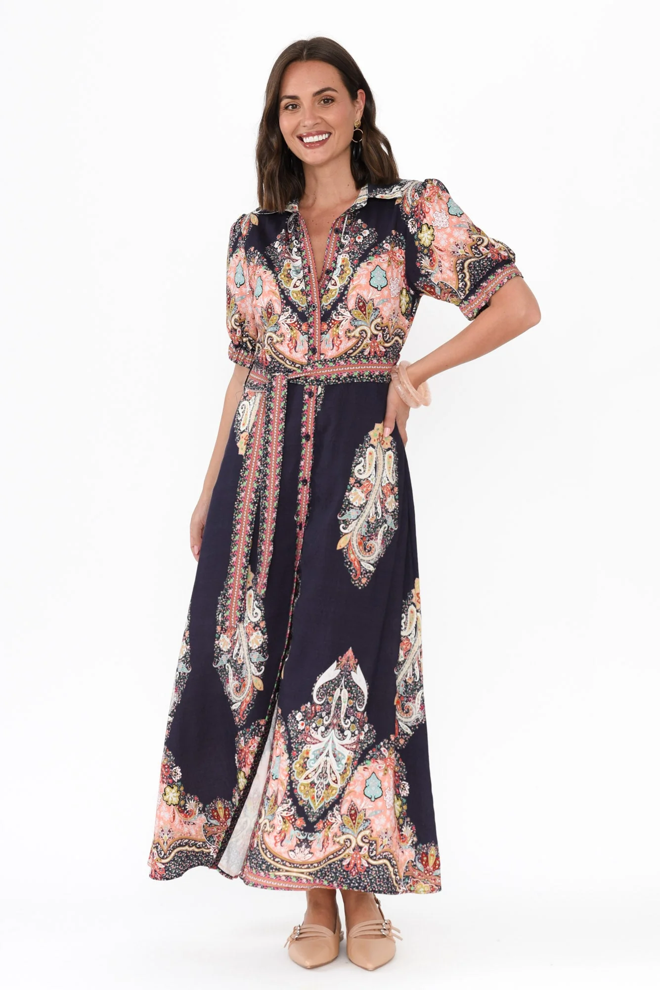 Ingrid Navy Mosaic Linen Cotton Dress