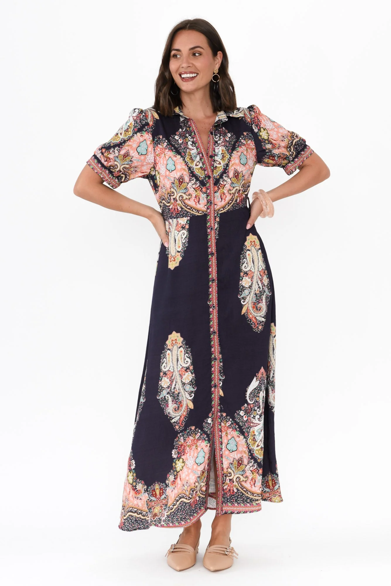 Ingrid Navy Mosaic Linen Cotton Dress - Image 2