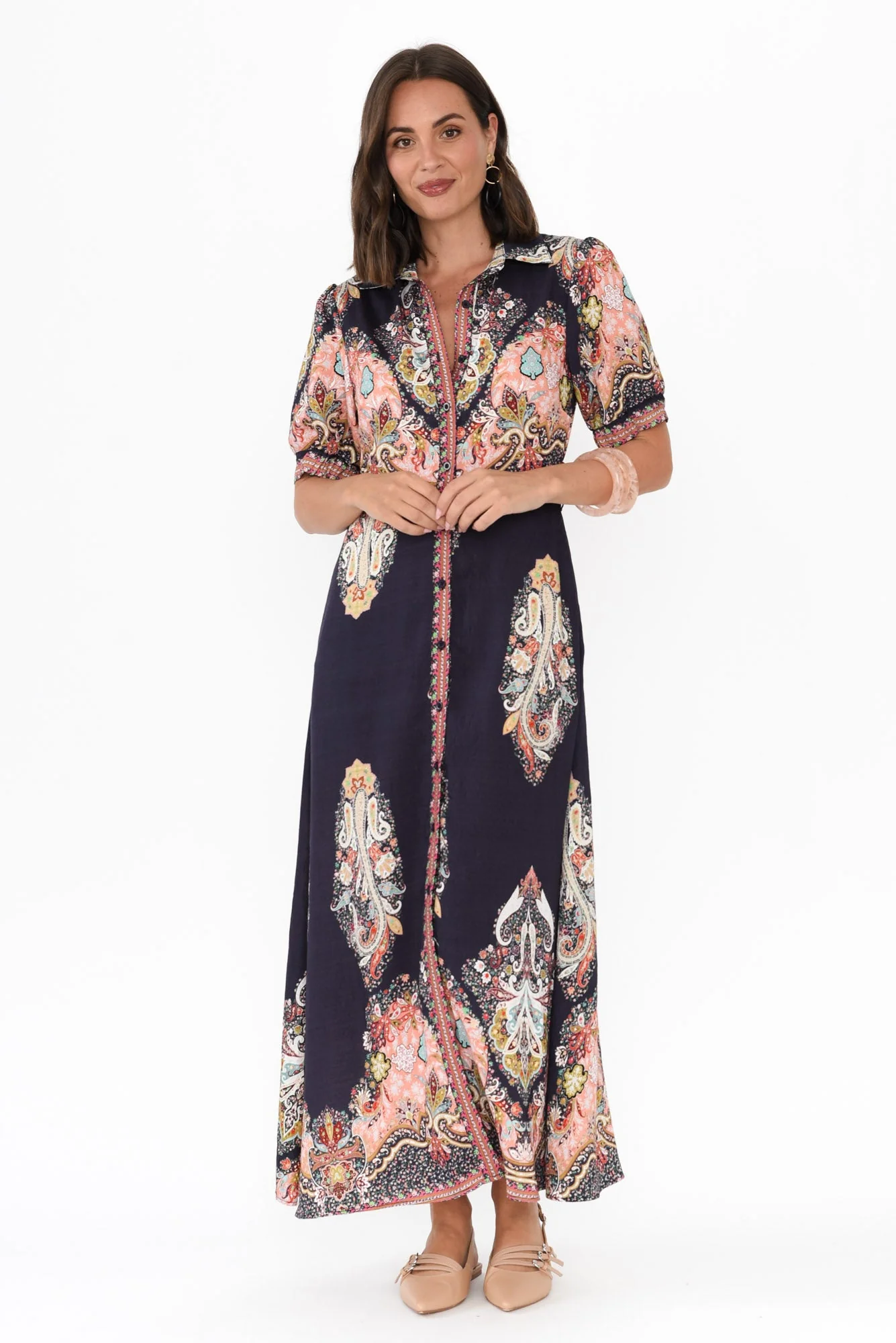 Ingrid Navy Mosaic Linen Cotton Dress - Image 6