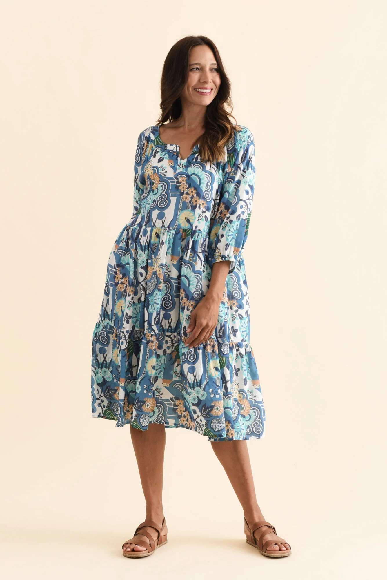 Irene Blue Floral Cotton Blend Dress