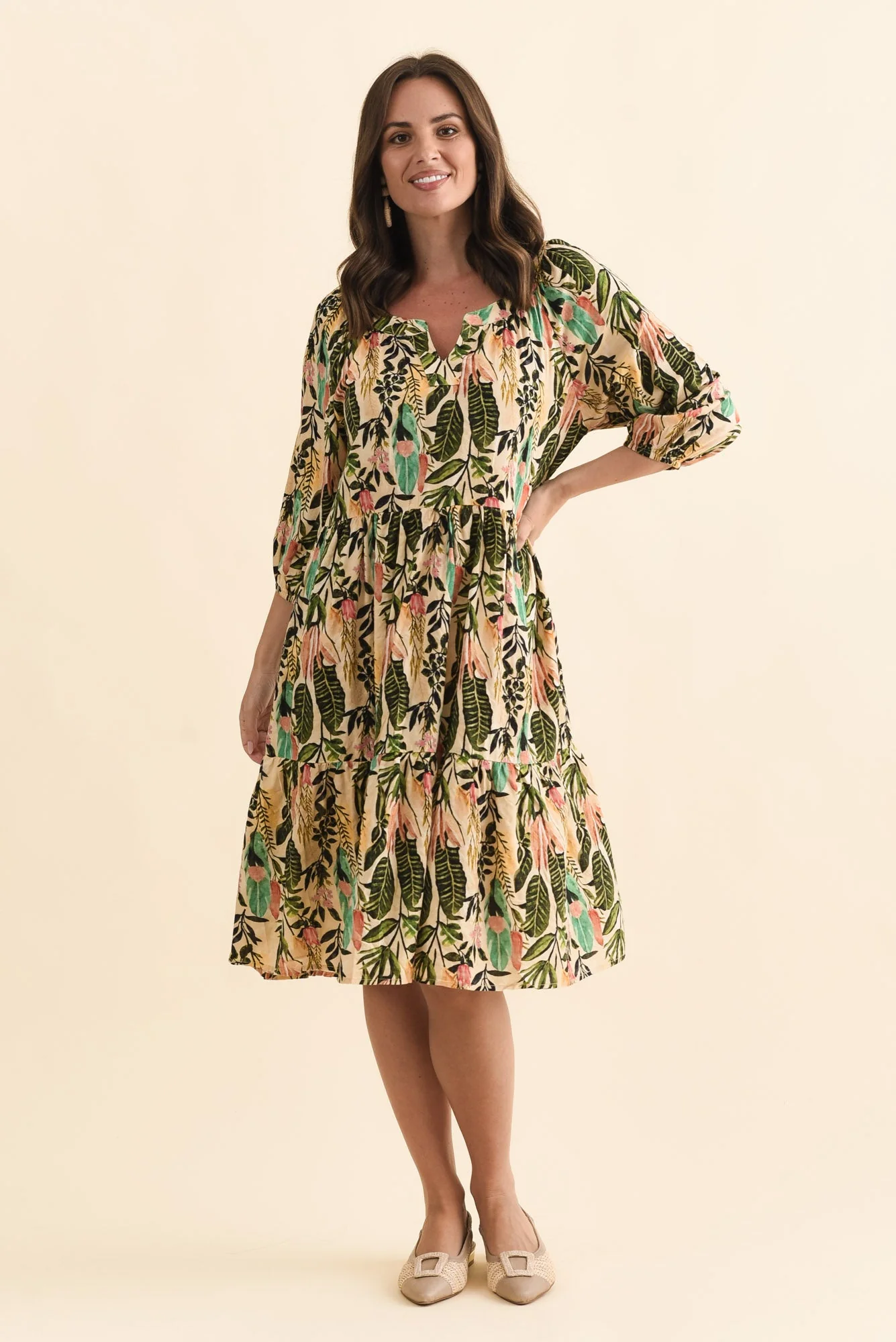 Irene Green Leaf Cotton Blend Dress