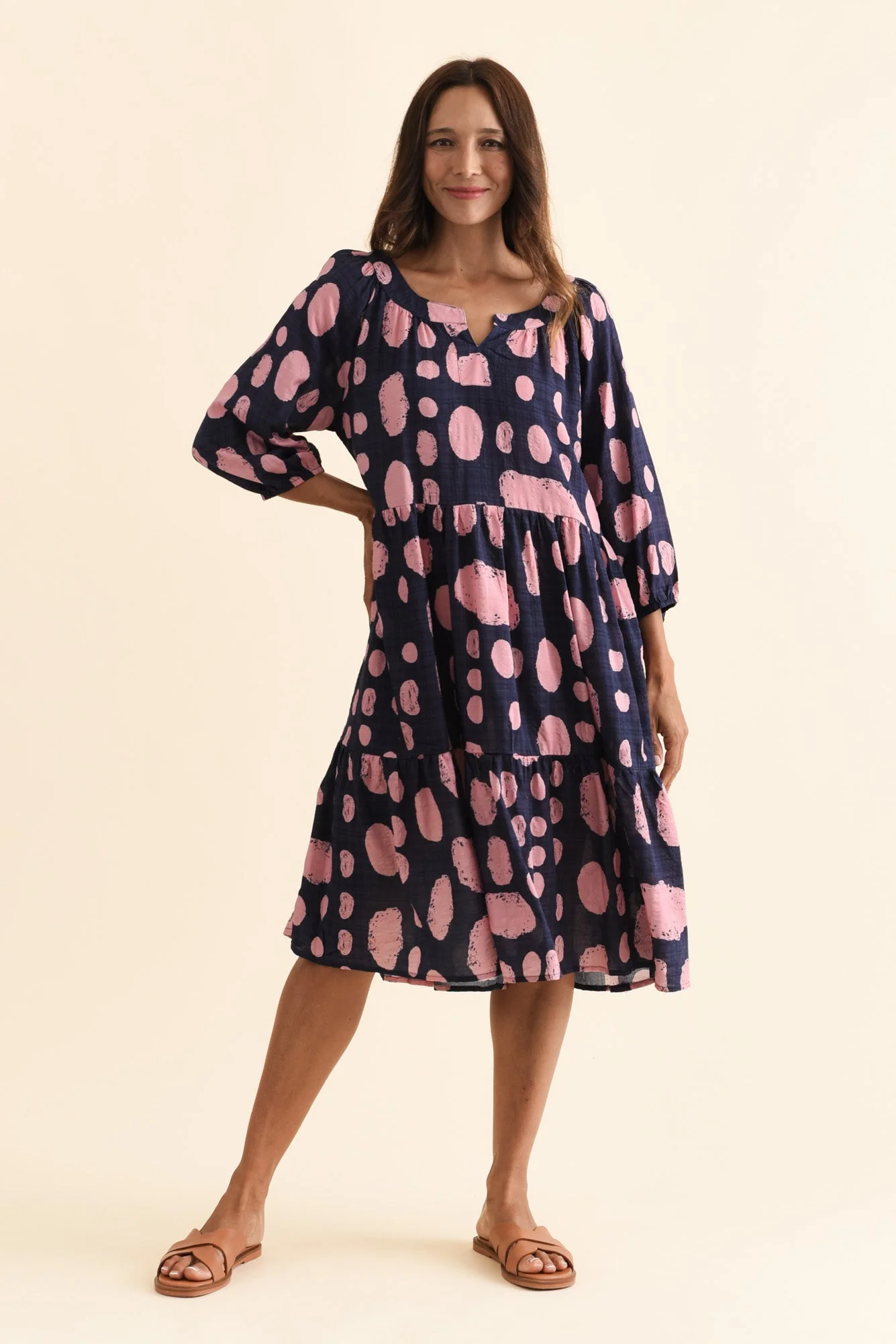 Irene Navy Spot Cotton Blend Dress - Image 6