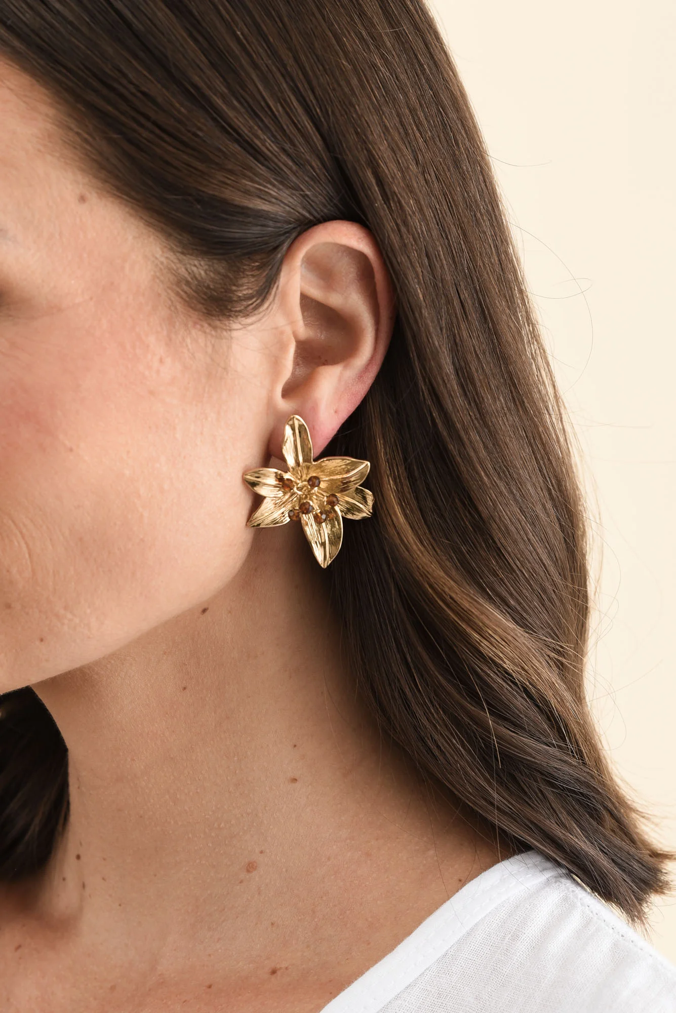 Iris Gold Flower Earrings - Image 2
