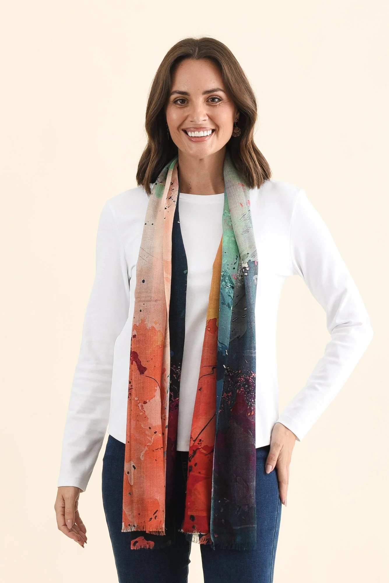 Izmir Orange Watercolour Merino Wool Scarf - Image 2