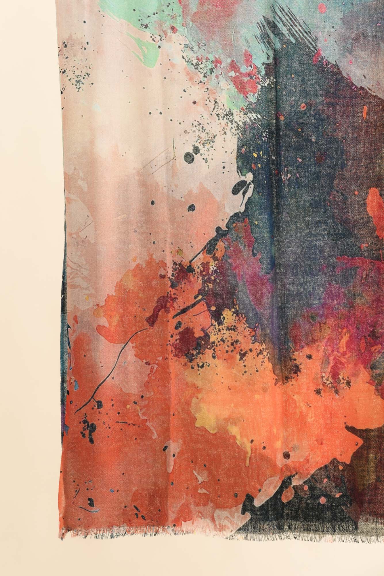 Izmir Orange Watercolour Merino Wool Scarf - Image 3